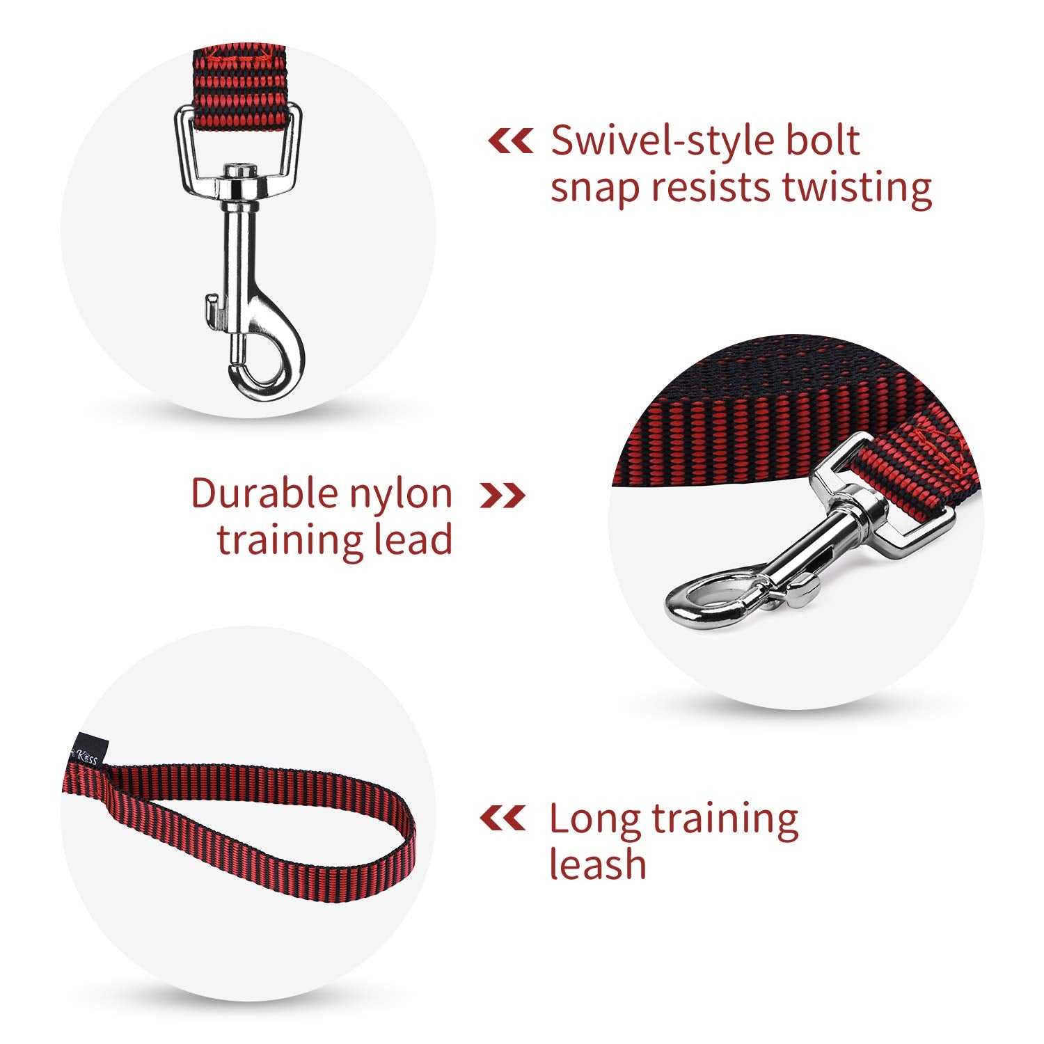 Hi Kiss Dog/Puppy Obedience Recall Training Agility Lead - 15Ft 20Ft 30Ft 50Ft 100Ft Training Leash - Great For Training, Play, Camping, Or Backyard(20Ft,Black_Red)