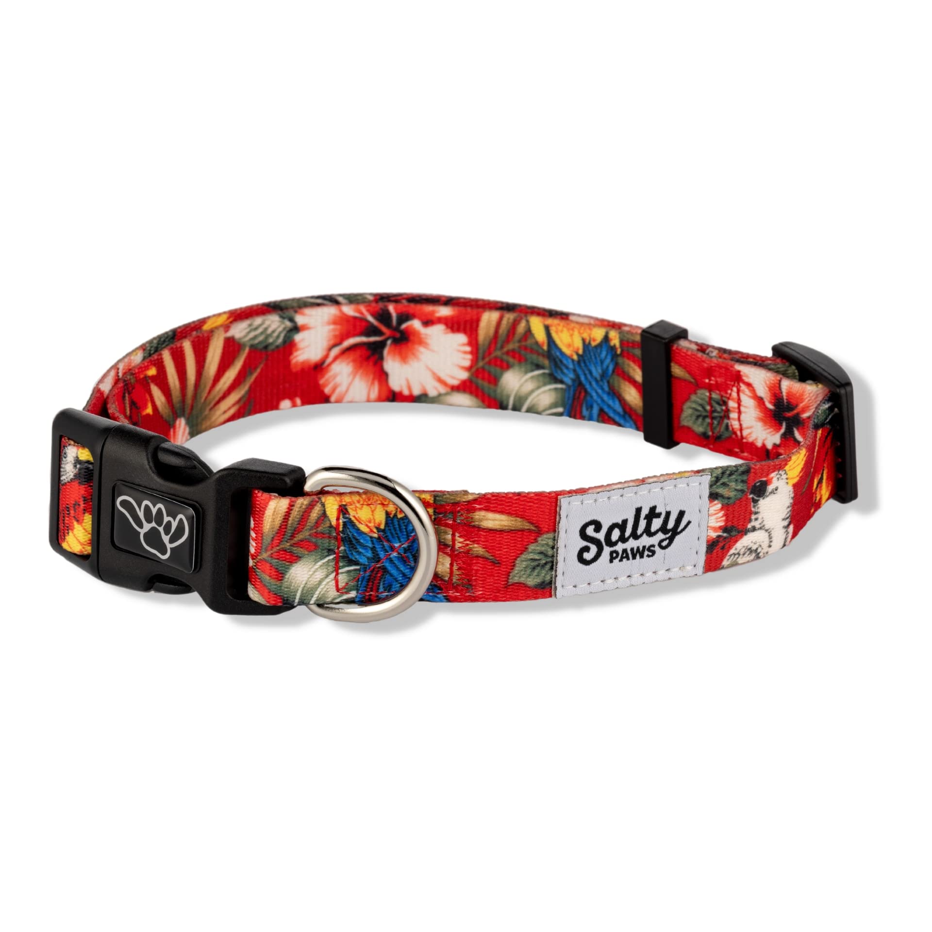 Shaka'S Salty Paws Boy & Girl Dog Collar Small Medium Large (Small Dog Collar Adj. 10-16' For Dogs Up To 25 Lbs, Red Floral Haw