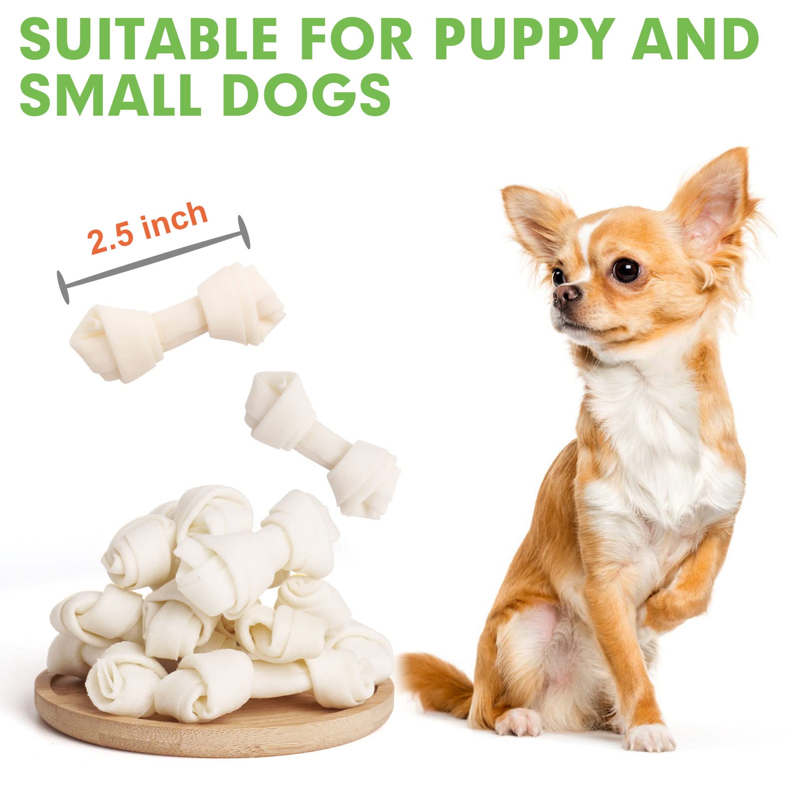 MON2SUN Rawhide Knot Bones - Small Natural Chew Bones, 2.5 Inch, 100 Count for Puppies and Small Dogs
