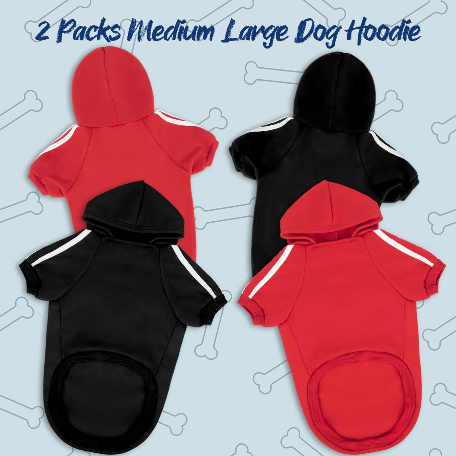 Rypet 2 Packs Basic Dog Hoodie Pet Clothes Sweater With Hat, Casual Sports Hoodie Sweatshirt For Medium Large Dogs