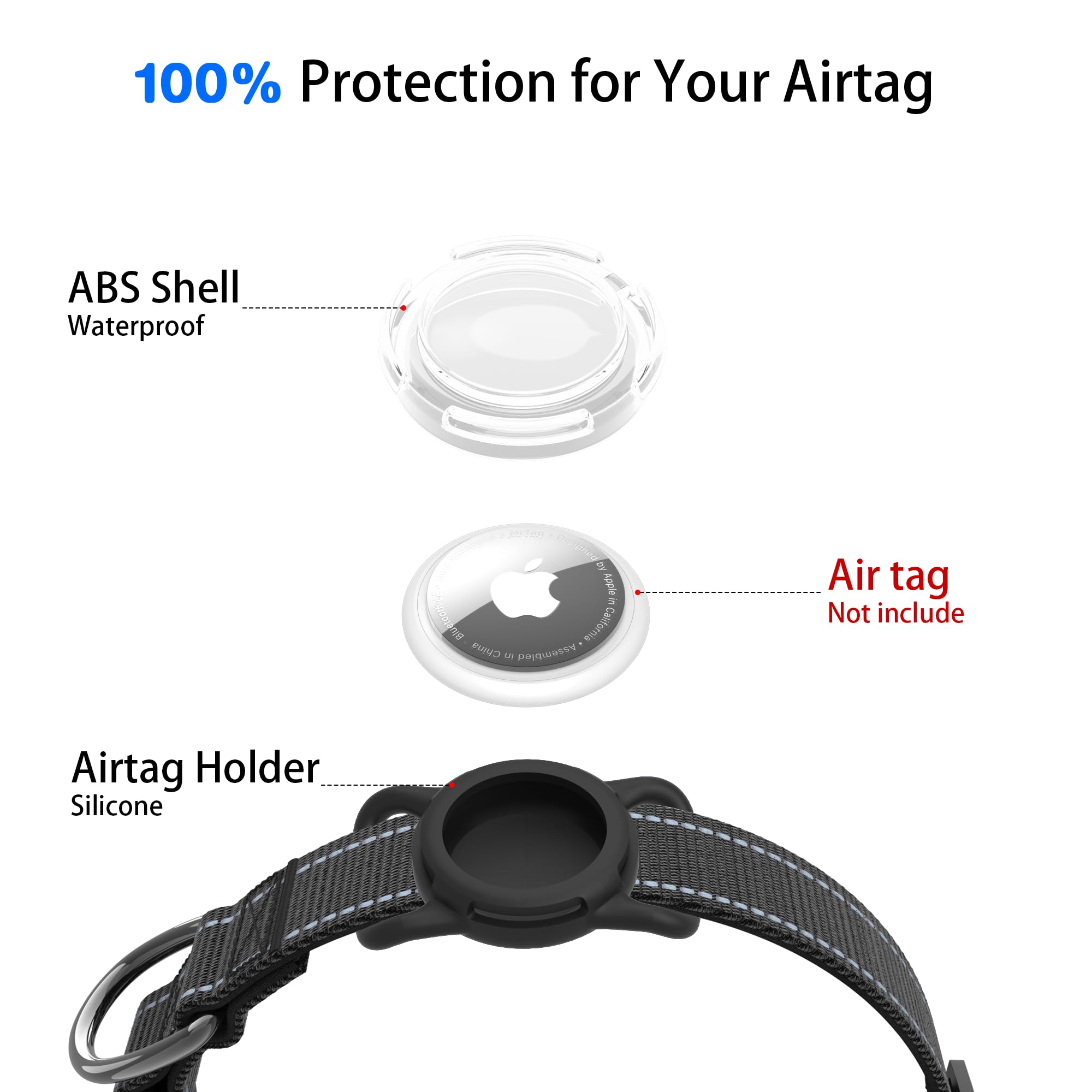 Airtag Dog Collar With Qr Code, Reflective Dog Collar With Airtag Holder, Soft Padded & Safety Locking Buckle Adjustable Dog Col