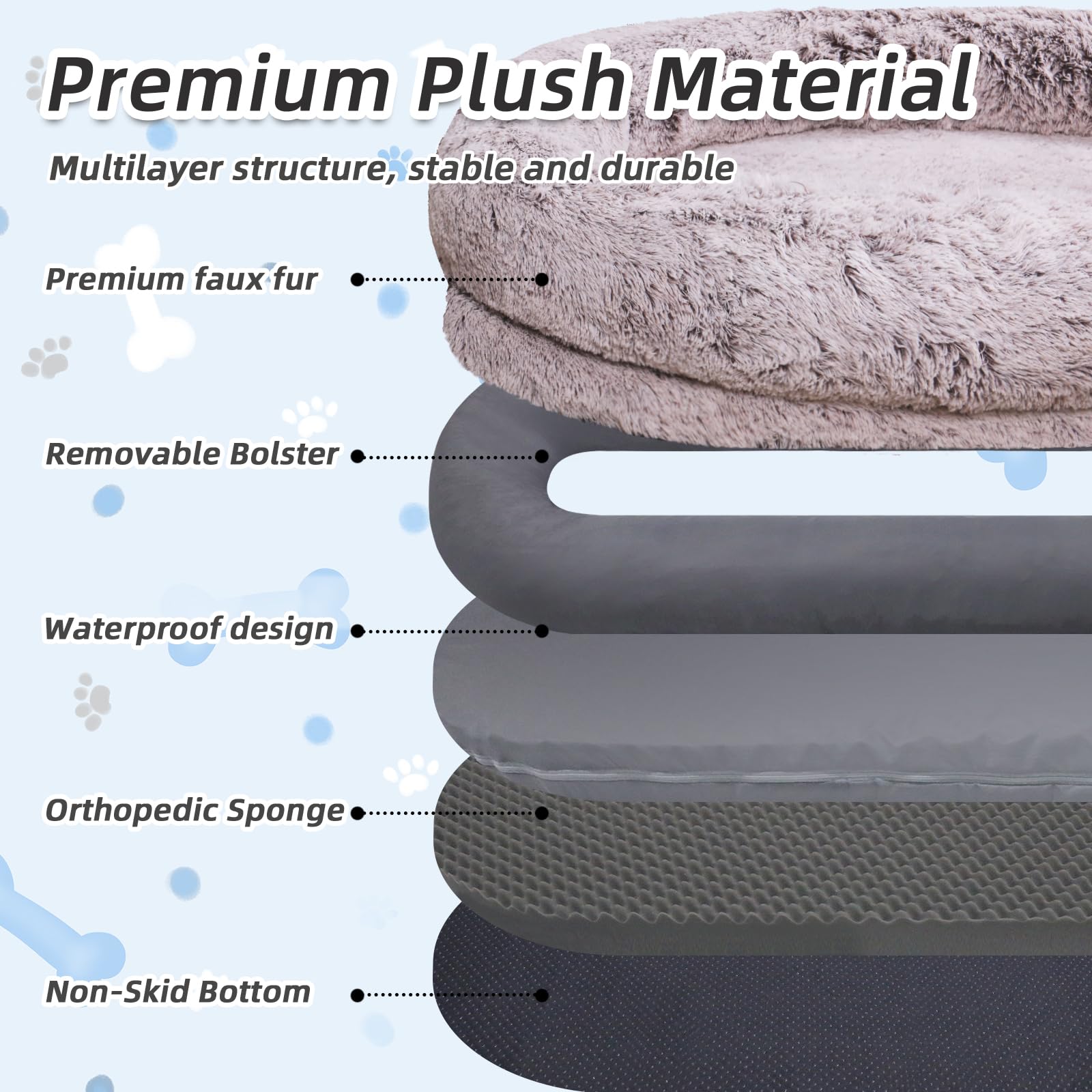 Human Dog Bed, 71x45x12 Size Fits You and Pets, Washable Faux Fur Pet Bed for People Doze Off, Napping Orthopedic Dog Bed,