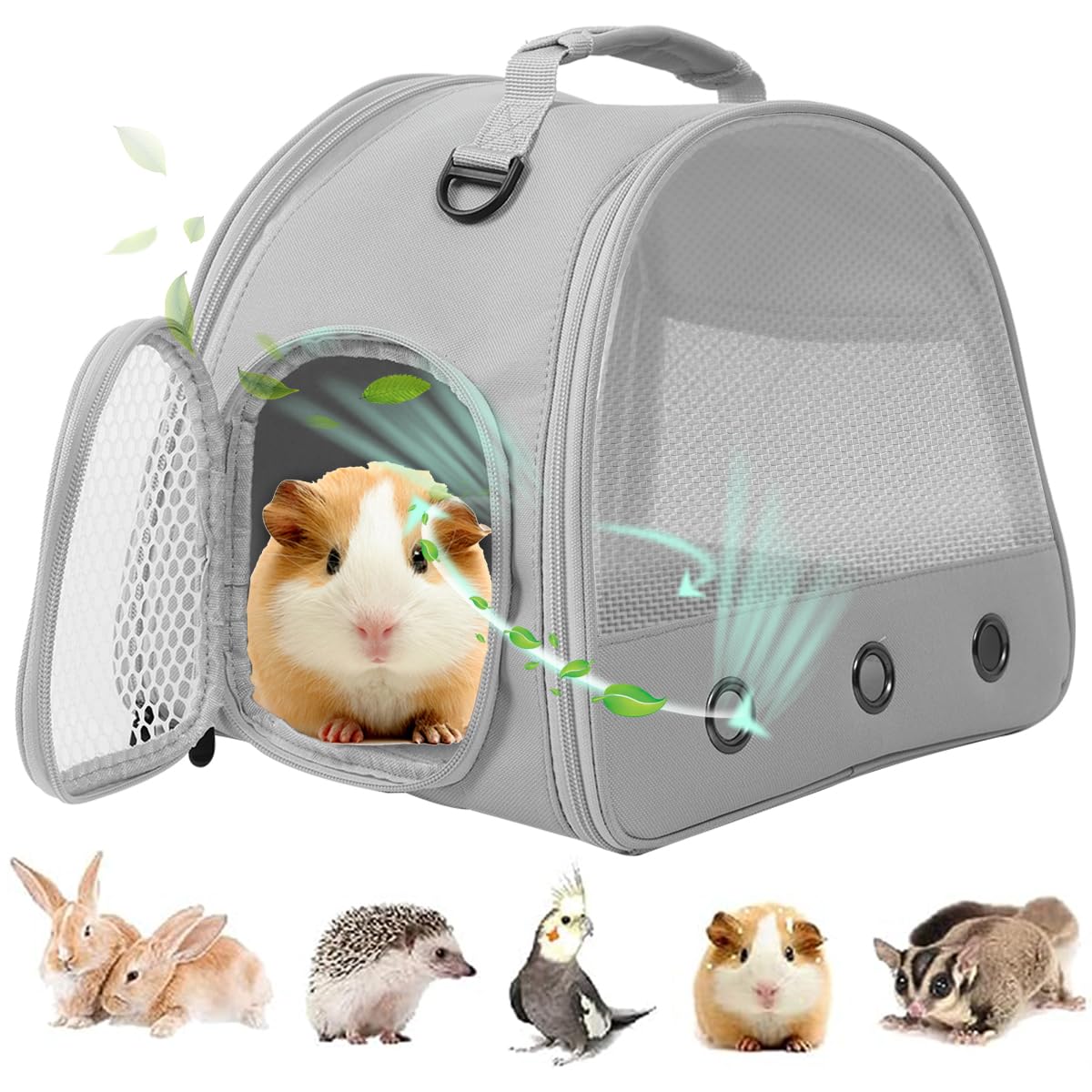 Guinea Pig Carrier Backpack, Clear Bubble Window Backpack For Guinea Pig, Bunny Rat Bird (Grey, Upgraded Mesh)