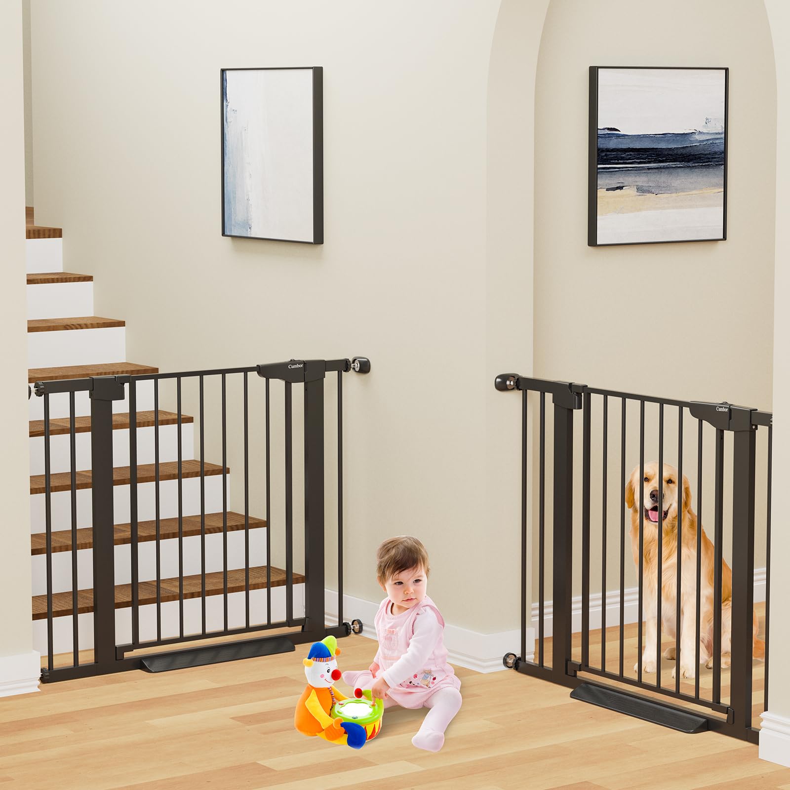 Cumbor 2 Pack 29.7-40.6'' Baby Gate for Stairs, Mom's Choice Awards Winner-Dog Gate for Doorways, Pressure Mounted Self Closing