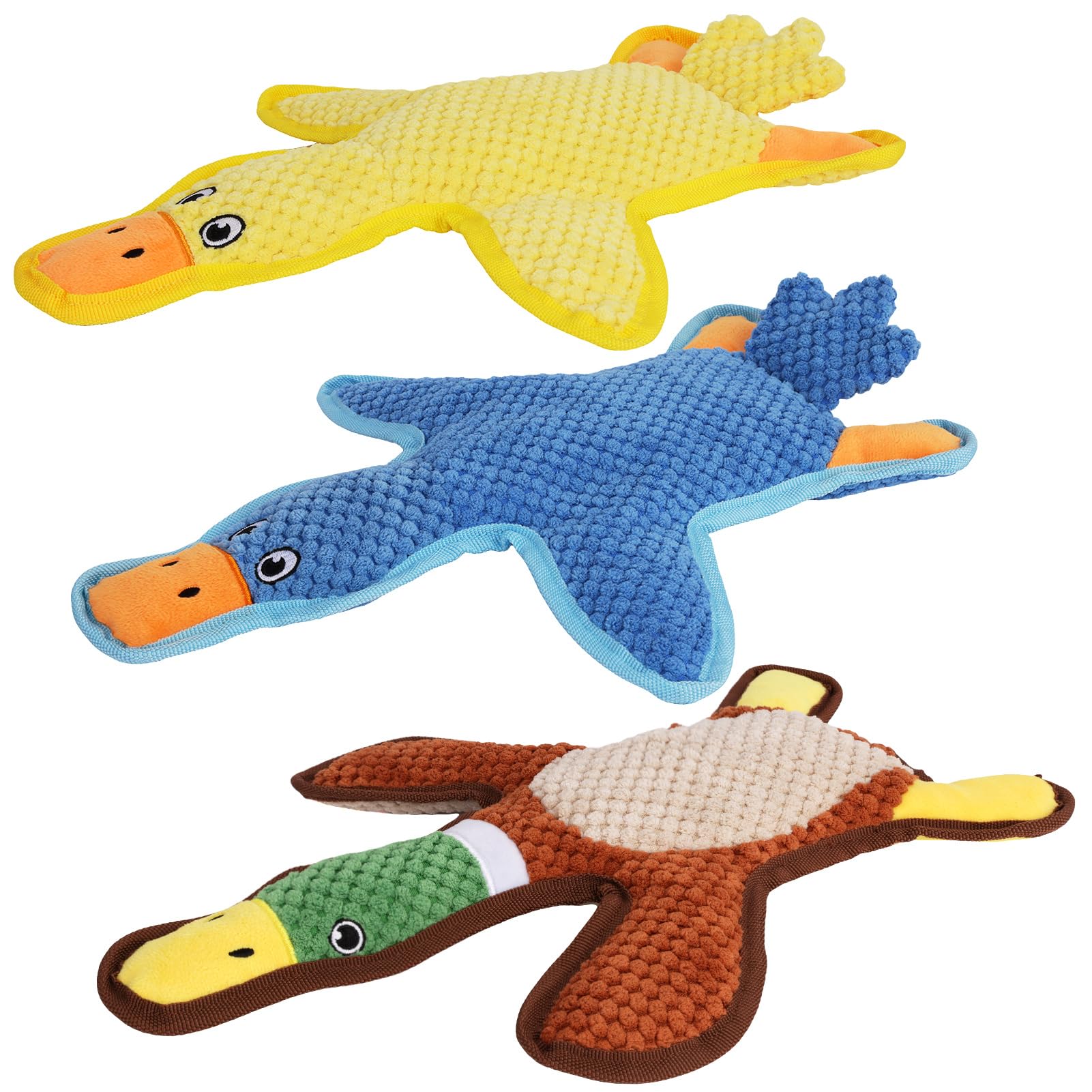 Eneston Dog Toys 3-Pack Cute Duck Shapes Puppy Toys No-Stuffing Squeaky And Crinkle Interactive Dog Chew Toy For Small To Large 