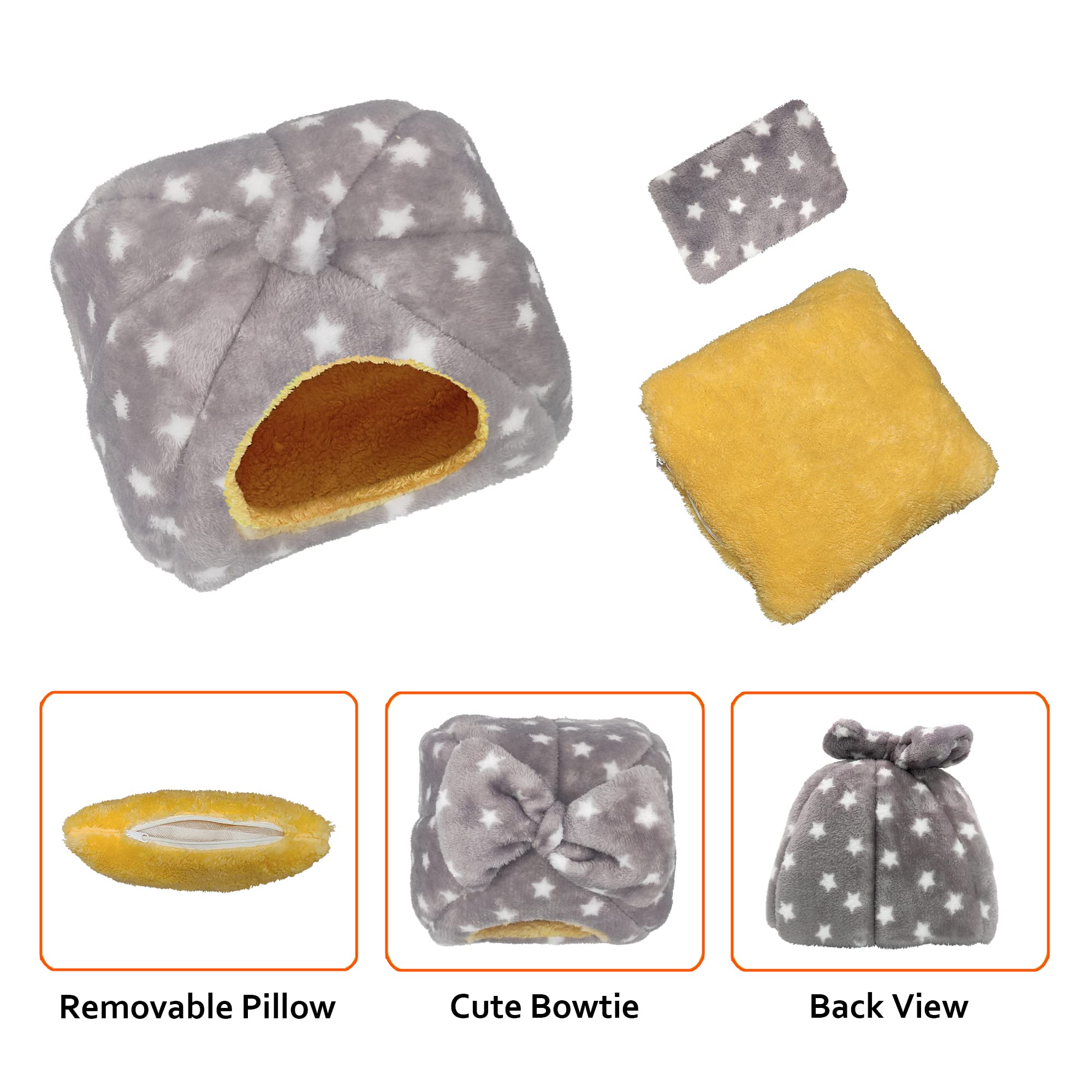 Ginidear Guinea Pig Bed, Guinea Pig Hideout House Accessories Warm Bed For Small Animals Hamsters Chinchillas Dwarf Bunnies Hedgehogs. M, Light Grey Stars.