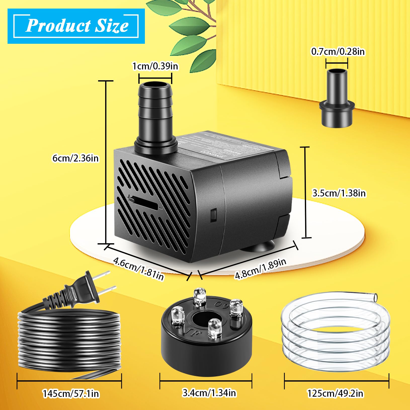 pamaner Submersible Pump, Small Fountain Pump with Tubing, Submersible Water Pump for Aquarium Fish Tank Indoor or Outdoor Pond