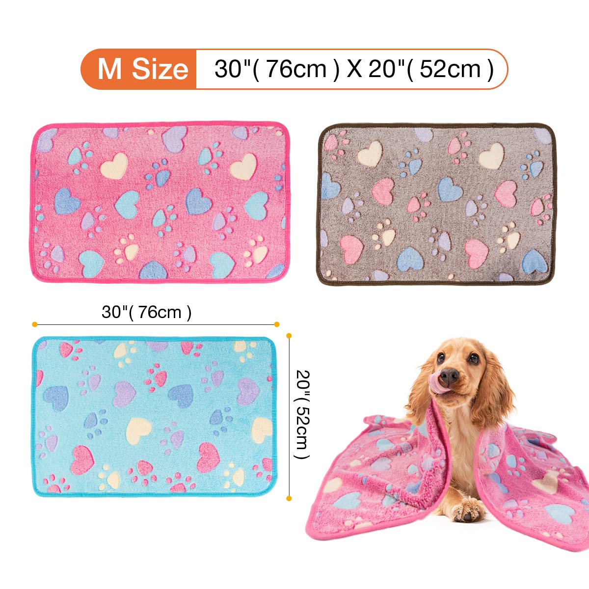 Pet Soft Blankets For Dogs - Fluffy Cats Dogs Blankets For Small Medium & Large Dogs, Cute Print Pet Throw Puppy Blankets Fleece (Heart, 3M)