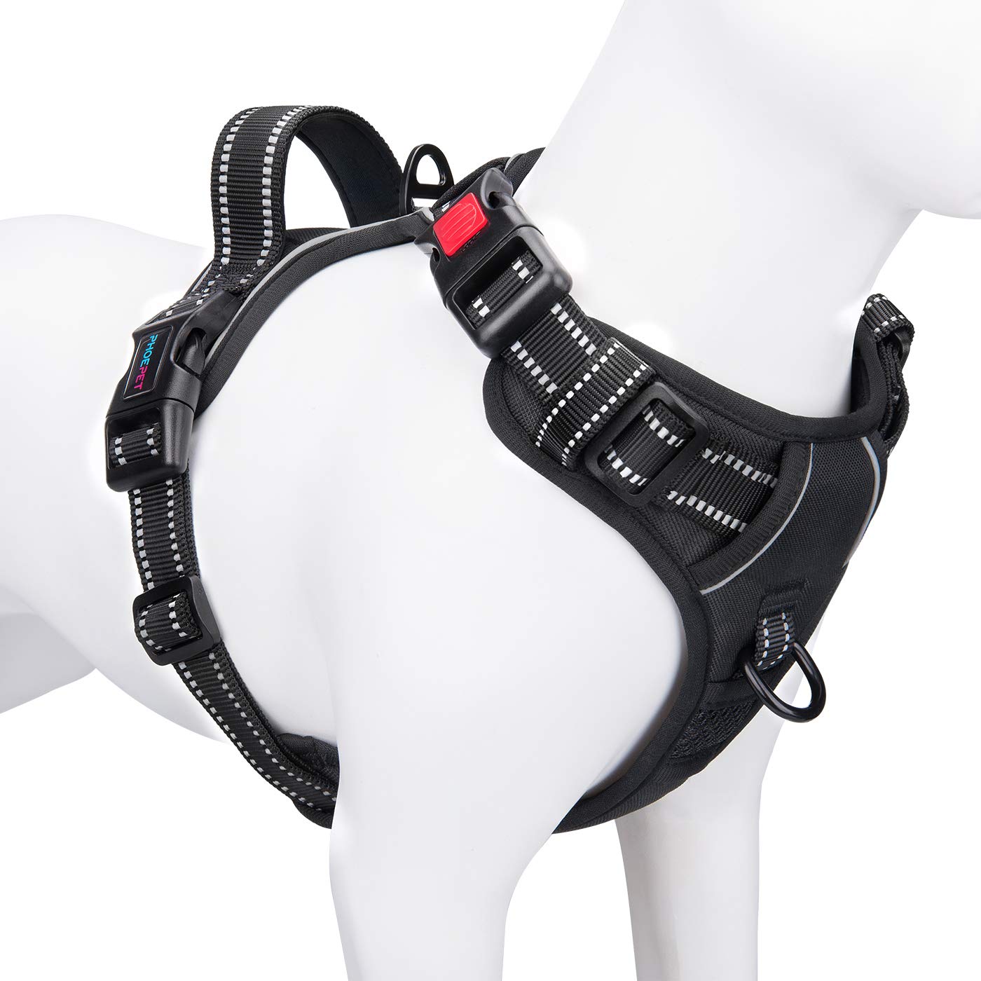 PHOEPET No Pull Dog Harnesses for Small Dogs Reflective Adjustable Front Clip Vest with Handle 2 Metal Rings 3 Buckles [Easy to 