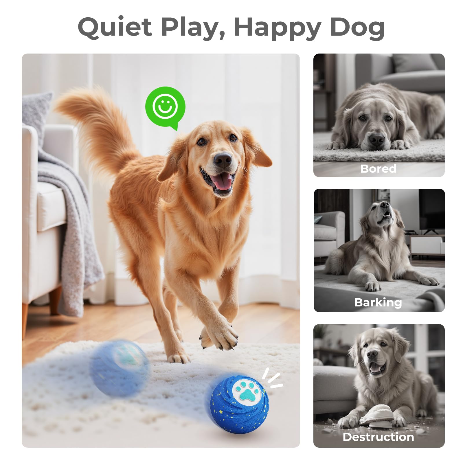 Lovkid Smart Interactive Dog Toys Ball - Durable E-TPU Material for Aggressive Chewers, 3 Play Modes to Keep Them Busy, Pet Gift