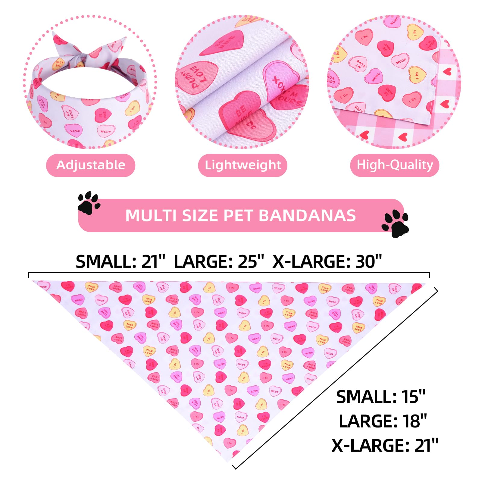 Gofshy Valentine's Dog Bandanas XLarge 1PCS, Triangle Reversible Sweetheart Scarf for Boy and Girl, Love Bibs Accessories for La