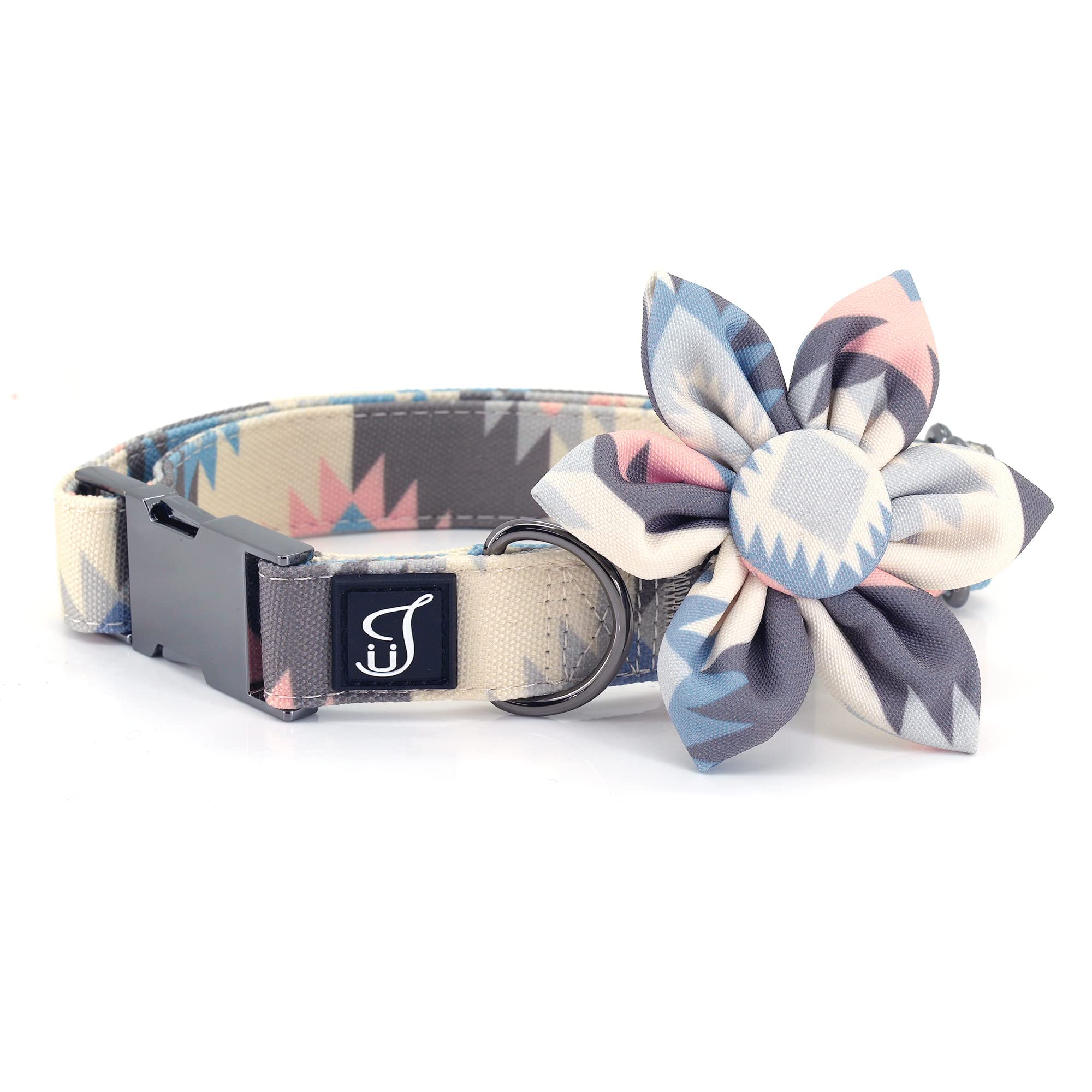Ultra Joys Girl Dog Collars With Flower - Female Dog Collars With Comfortable Cotton Fabric In & Metal Buckle Boho Aztec Design