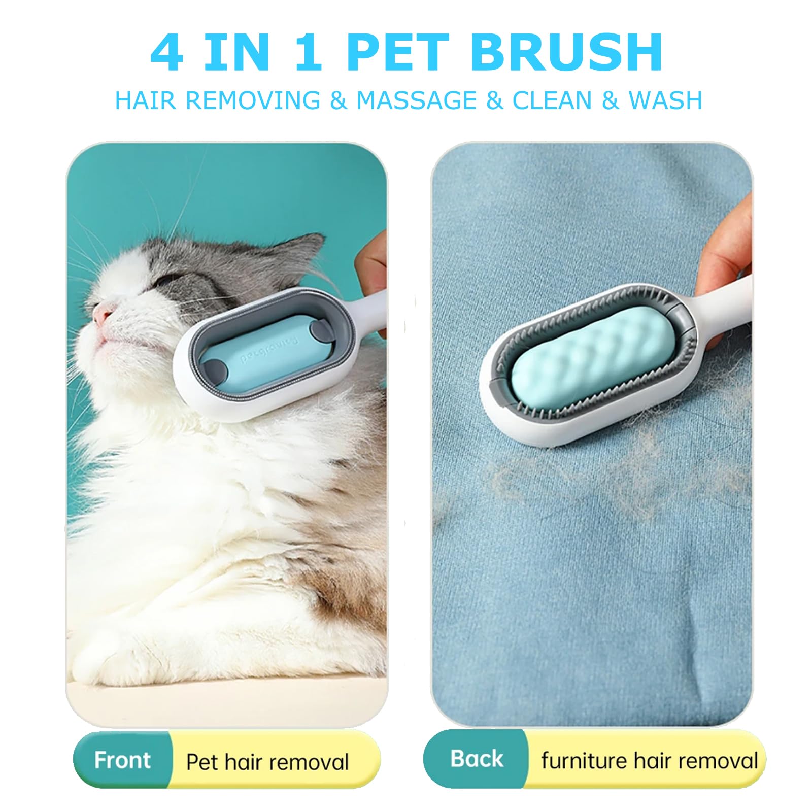 Mivofun 4 In 1 Pet Hair Removal Comb With Gravity Water Tank, Cat Dog Massage Brush Self Cleaning Grooming Wet Comb For Shedding