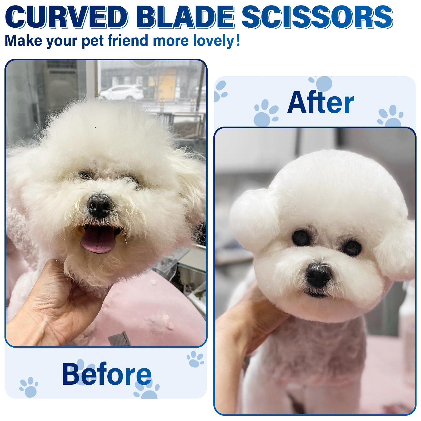JASON 7" Curved Chunker Dog Scissors - Ergonomic Silver 440C Stainless Steel Grooming Shears for Professional Groomers
