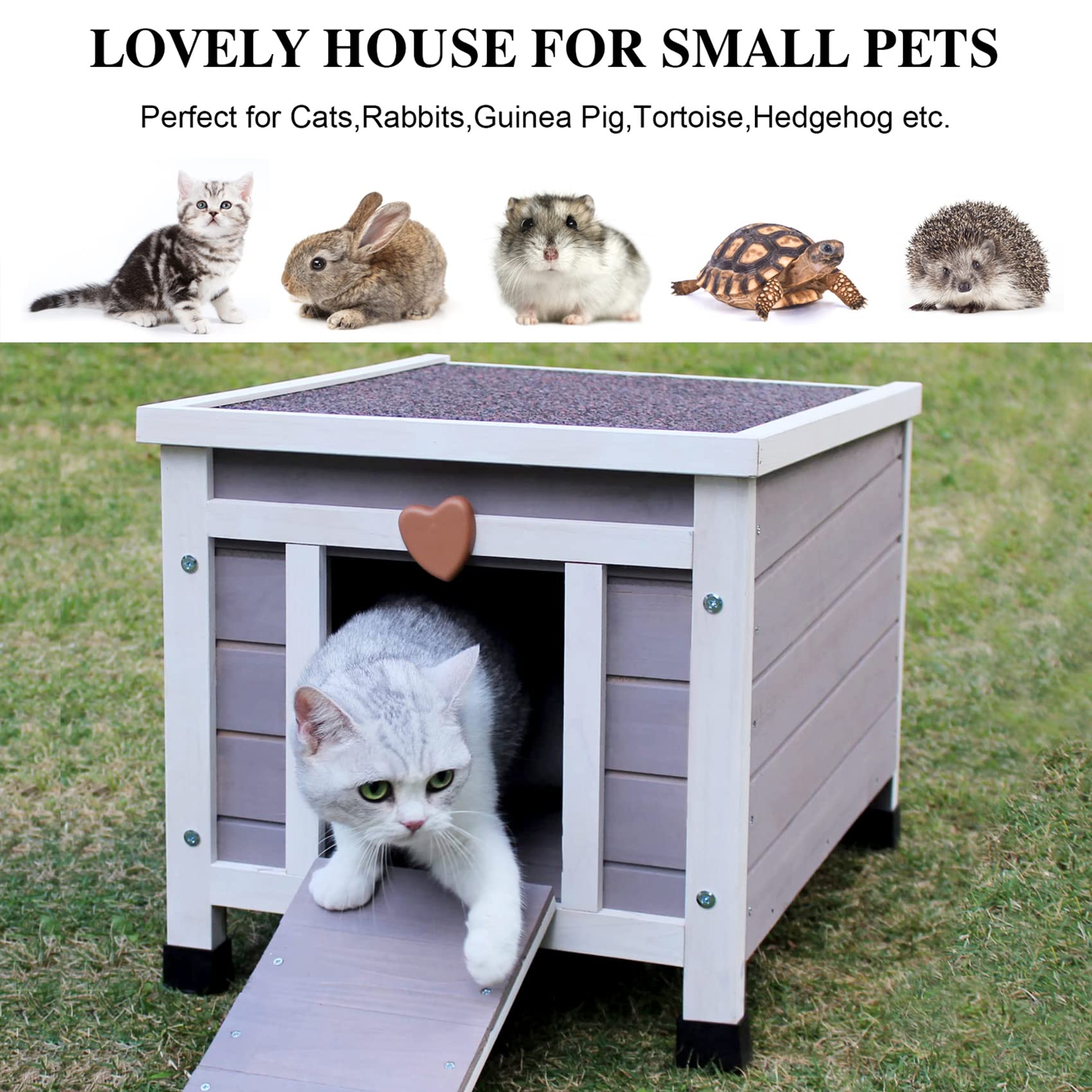Deblue Weatherproof Cat House For Outdoor Cats, Wooden Small Pet House Outside, Feral Cat Shelter With Elevated Floor And Lockab