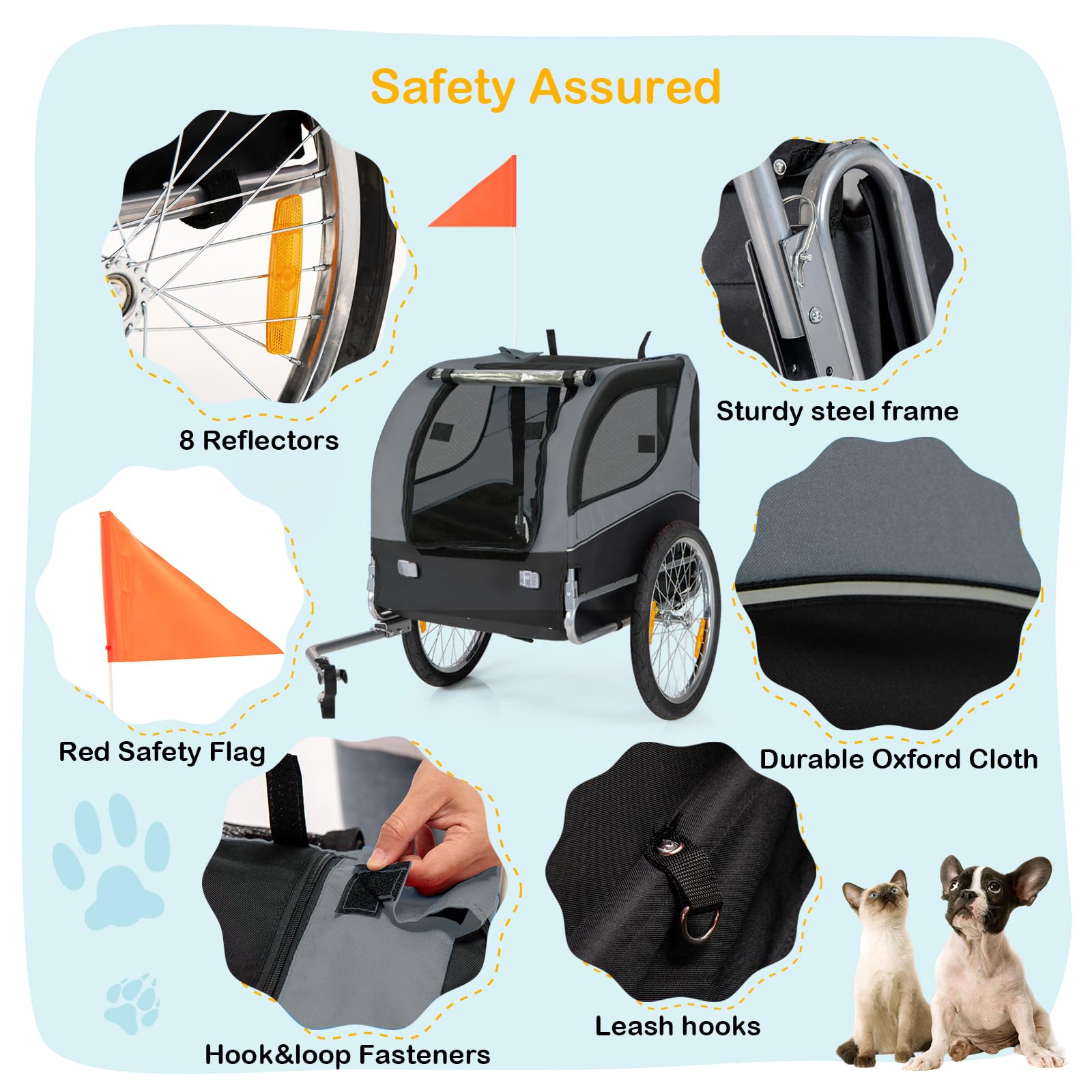 Large Dog Bike Trailer - Happaws Pet Trailer For Bicycle, Dog Carrier Pet Wagon Cargo Cycle Trailers W/ 3 Doors, Aluminum Wheels