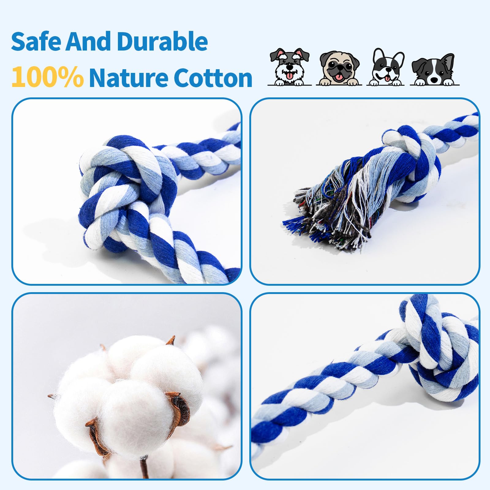 WDZZHOT [2 Pack] Dog Rope Toys, Dog Chew Toy for Medium and Small Dogs, 3 Knots Heavy Duty Puppy Rope Toy, 100% Cotton Tug of Wa