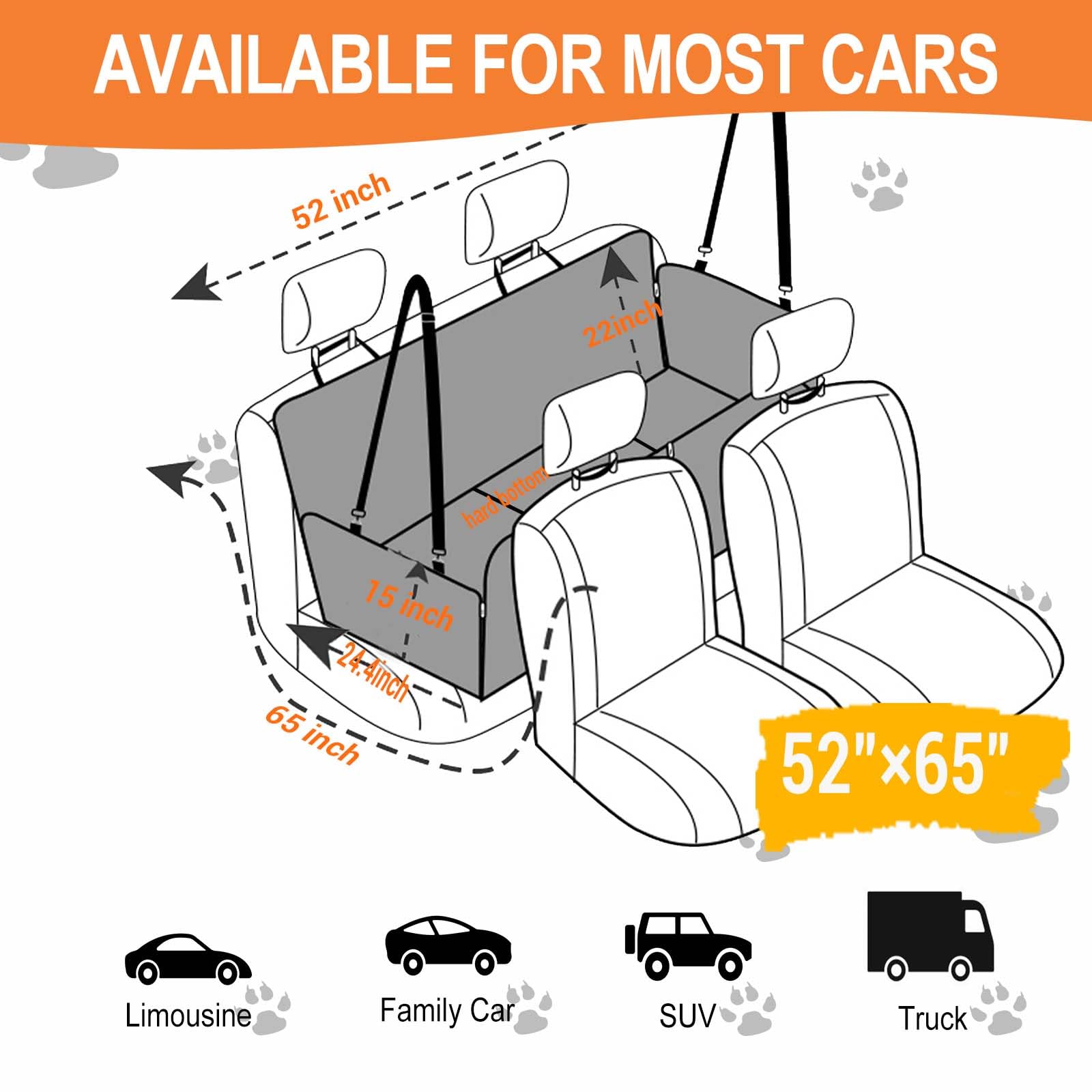 EasyHaWei Back Seat Extender for Dogs, Dog Car Seat Cover with Hard Bottom for Backseat Protector, Large Space Dog Hammock with