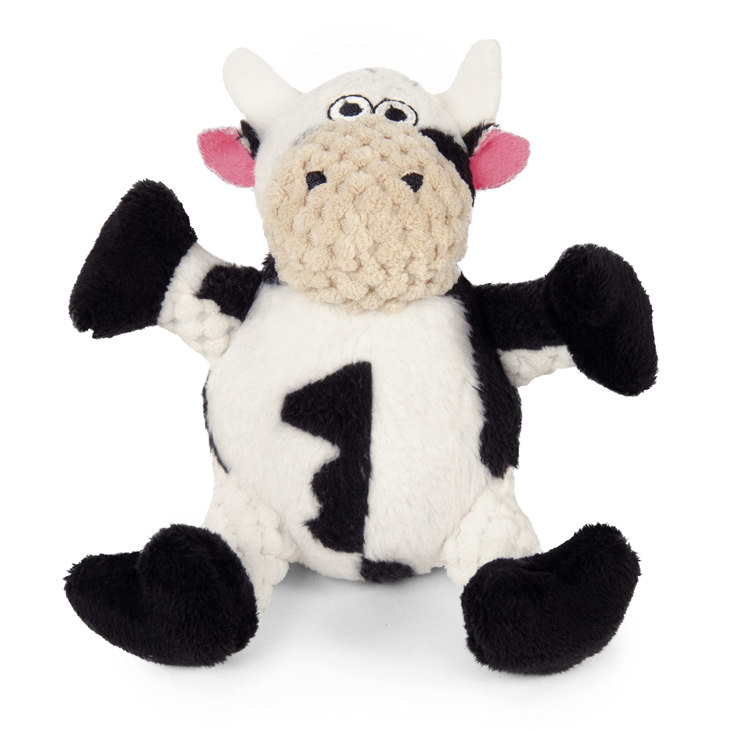 Godog Checkers Just For Me Sitting Cow Squeaky Plush Dog Toy, Chew Guard Technology - White, Mini