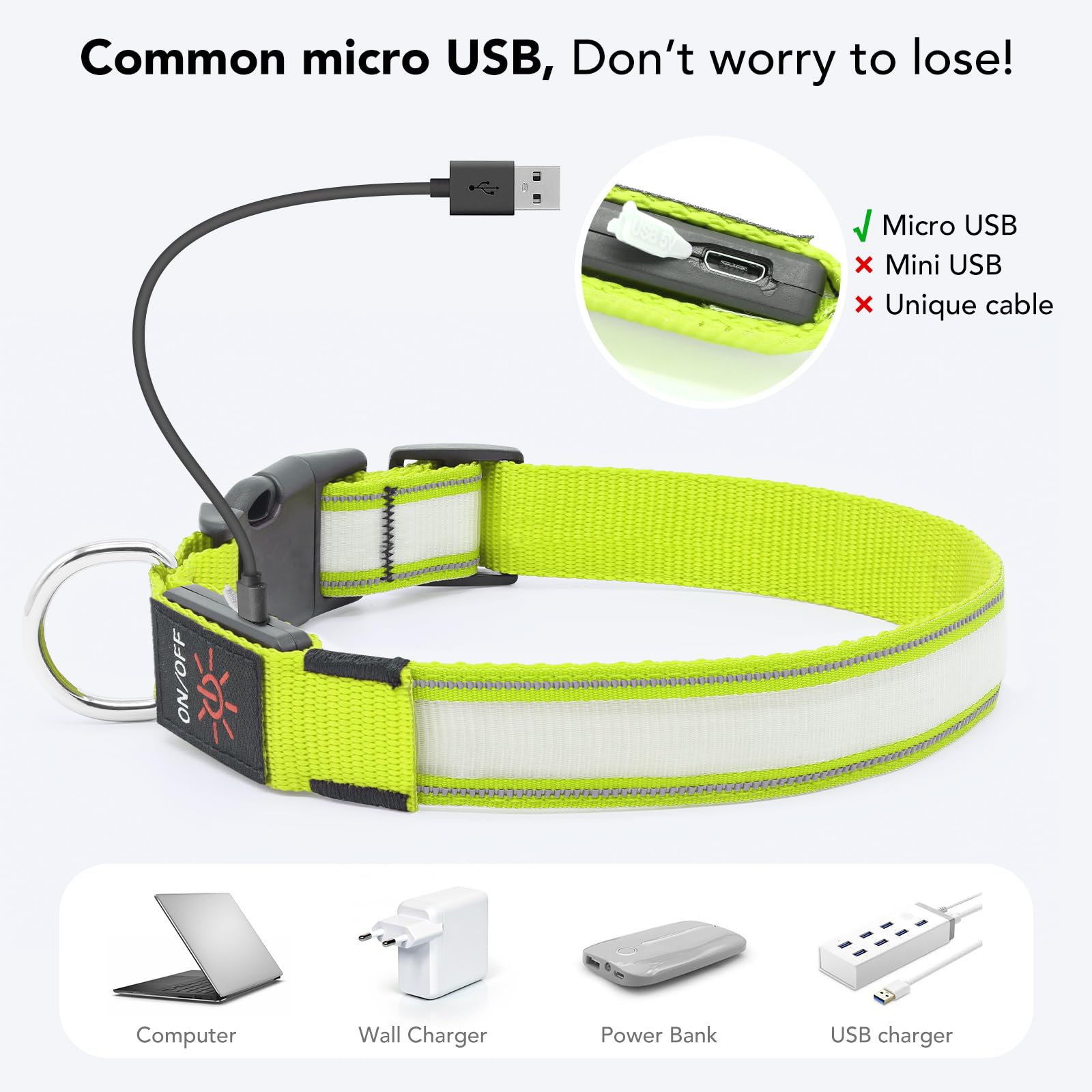 Pzrlit Led Light Up Dog Collars Micro Usb Rechargeable Waterproof, Full Adjustable Lighted Glow Dark Dog Collar Light For Night Walking For Small Medium Large Dogs, Green
