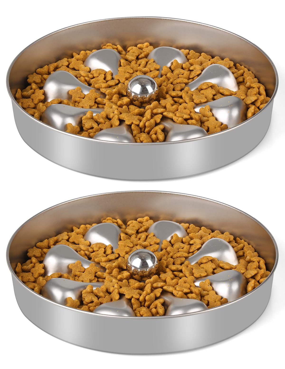 Oiwliur 2-Pack Slow Feeder Bowls - Stainless Steel Metal Bowl For Slow Feeding, Double-Sided Design Suitable For Dry, Wet, Or Ra