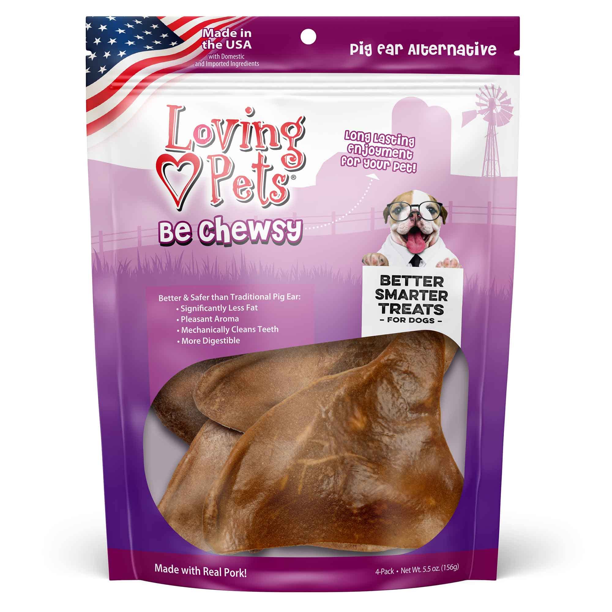 Loving Pets - Be Chewsy Pig Ear Alternative for Dogs Pig Ear Dog Treats for Small, Medium & Large Dogs (4 Pack)