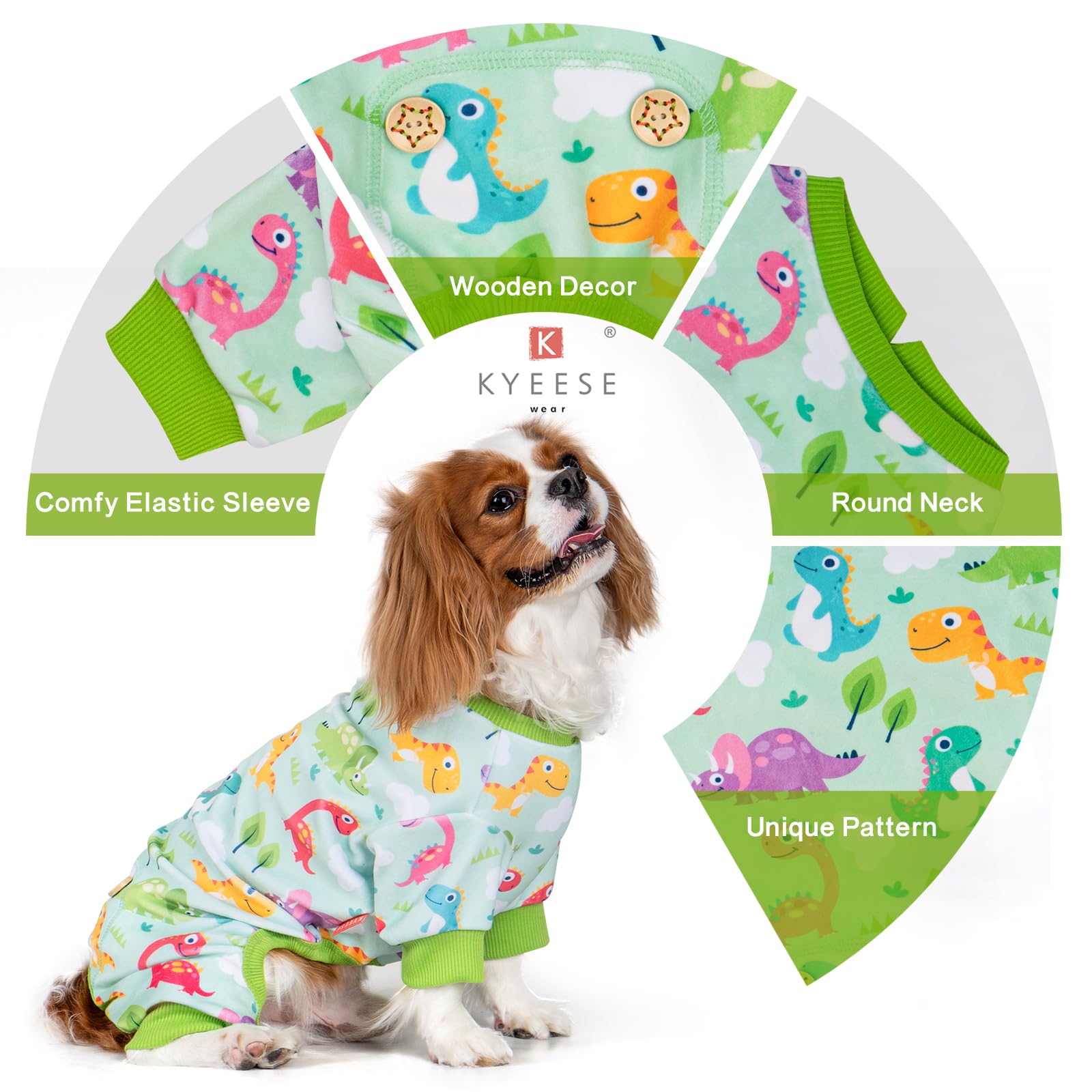 Kyeese Dog Pajamas Small Dog Pajamas With Colorful Dinosaurs Stretchy Pet Jammies Onesie Comfy Clothes For Dogs Boy Girl Velvet