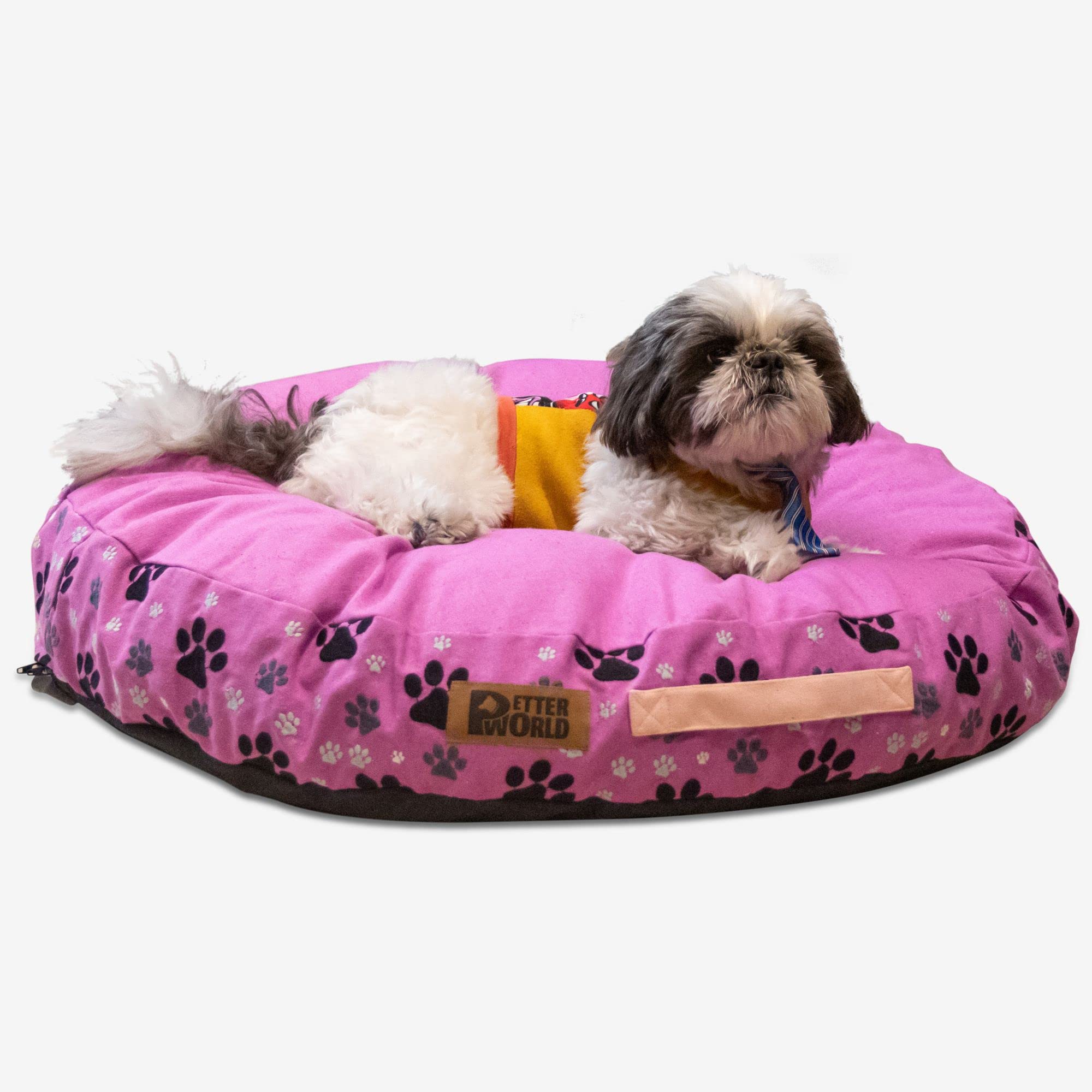 PETTER WORLD All Weather Indoor Artisanal Round Cushioned Bed for Dogs & Cats with Washable Cover (Crocus) (Small (23X23X4.5)