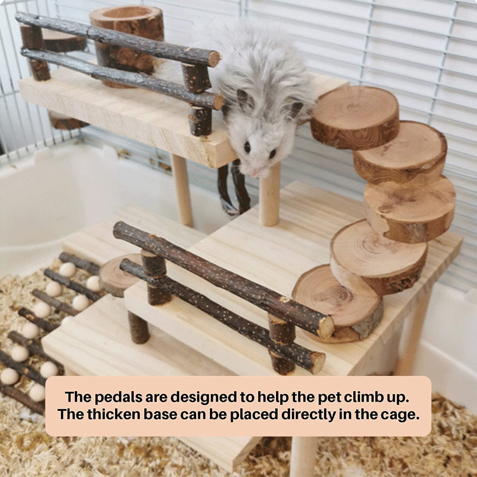 Hosukko Hamster Climbing Toys 3-Tier Extra Large Hamster Playground Natural Wooden Small Animal Platform Toys Hamster Exercise A