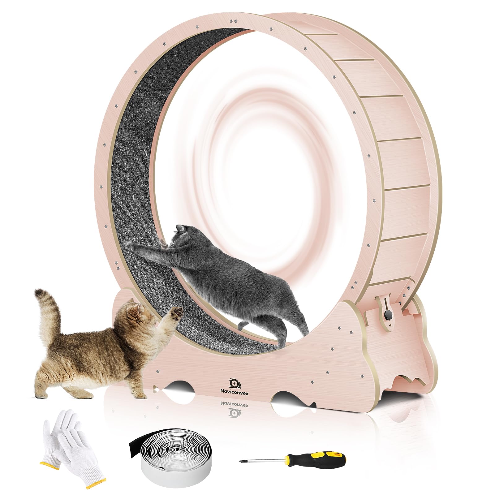 Naviconvex Cat Wheel, 47'' Xl Large Cats Exercise Running Wheel, Cat Treadmill For Indoor Cats, Pink