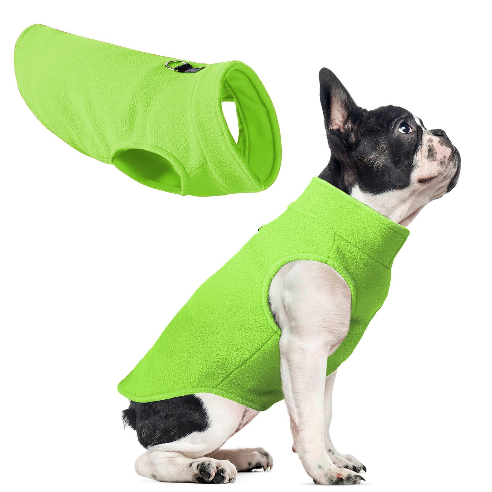 Fleece Dog Sweater Vest, Soft Warm Pullover, Winter Dog Clothes - Stretchy Fleece Vest With D Ring Leash (Green, M)