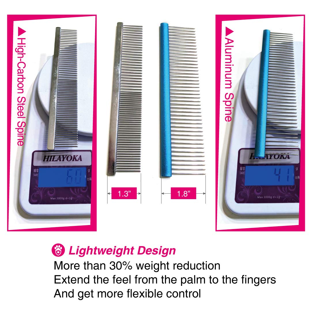 Claw Claws Greyhound Comb With Oval Handle For Dogs And Cats, Removing And Shedding Matted, Tangled Hair, Metal Comb With Stainless Steel Pins, Detangling Grooming Tool, Pet Comb (20% Fine Spacing)…