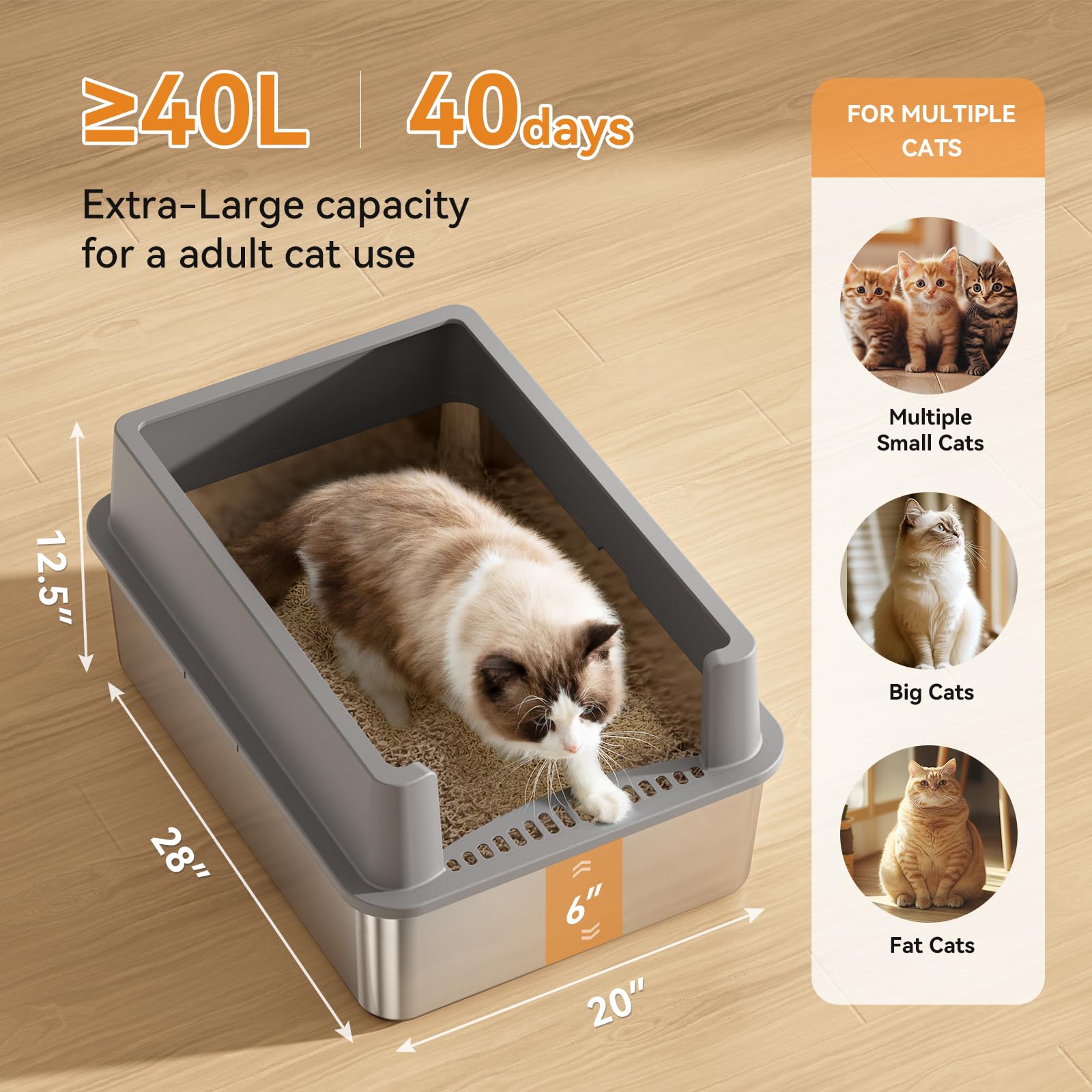 Extra Large XXXL 28  x 20  Cat Litter Box Pan for Big Cats Maine Ragdoll Metal Large Enclosed Stainless Steel Litterbox with Lid