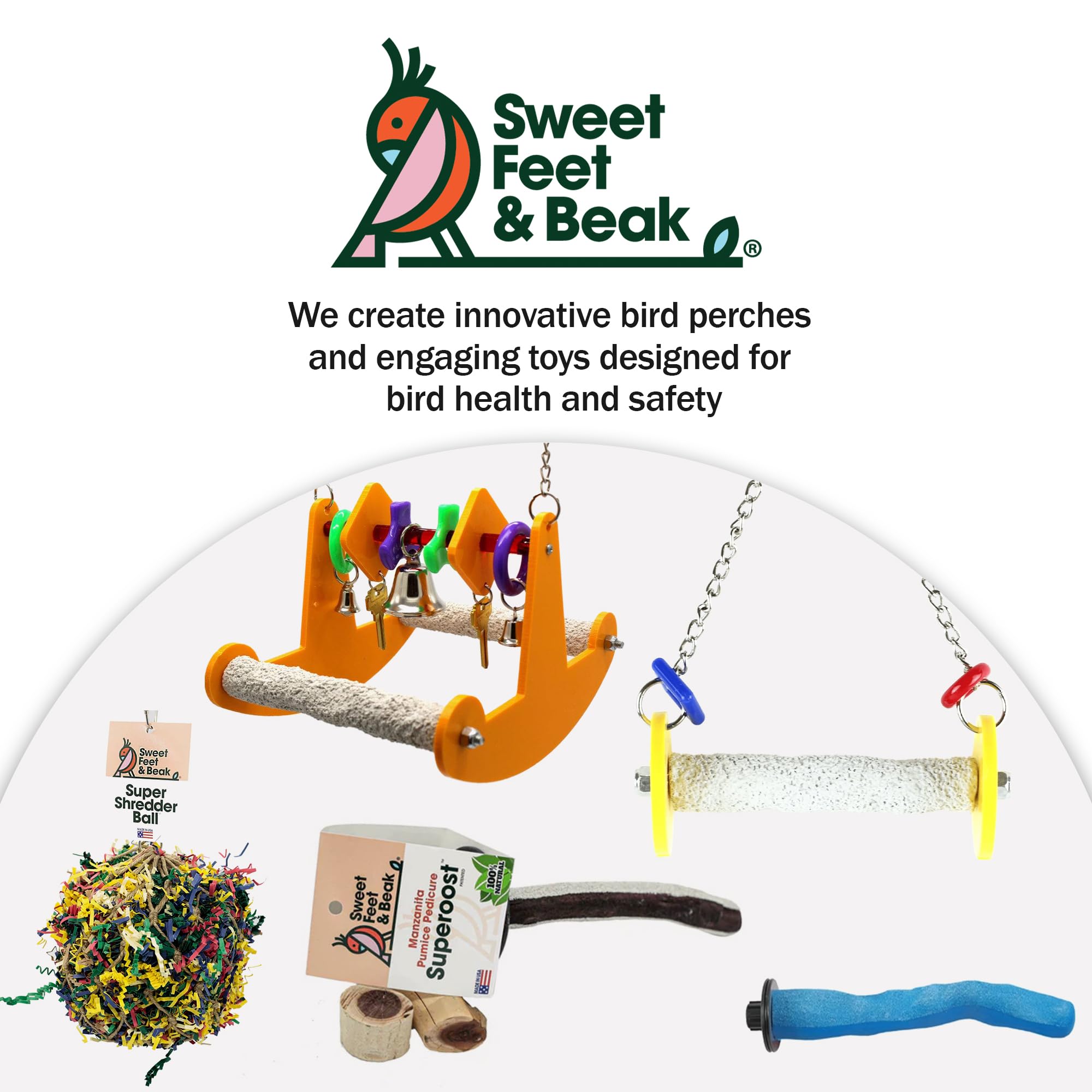 Sweet Feet And Beak Roll Swing And Perch Bird Toys - Keeps Nails And Beak In Top Condition - Handmade Pet Supplies - Safe And Non-Toxic Bird Cages Accessories - Parrot Toys (4.5' Orange Xs)