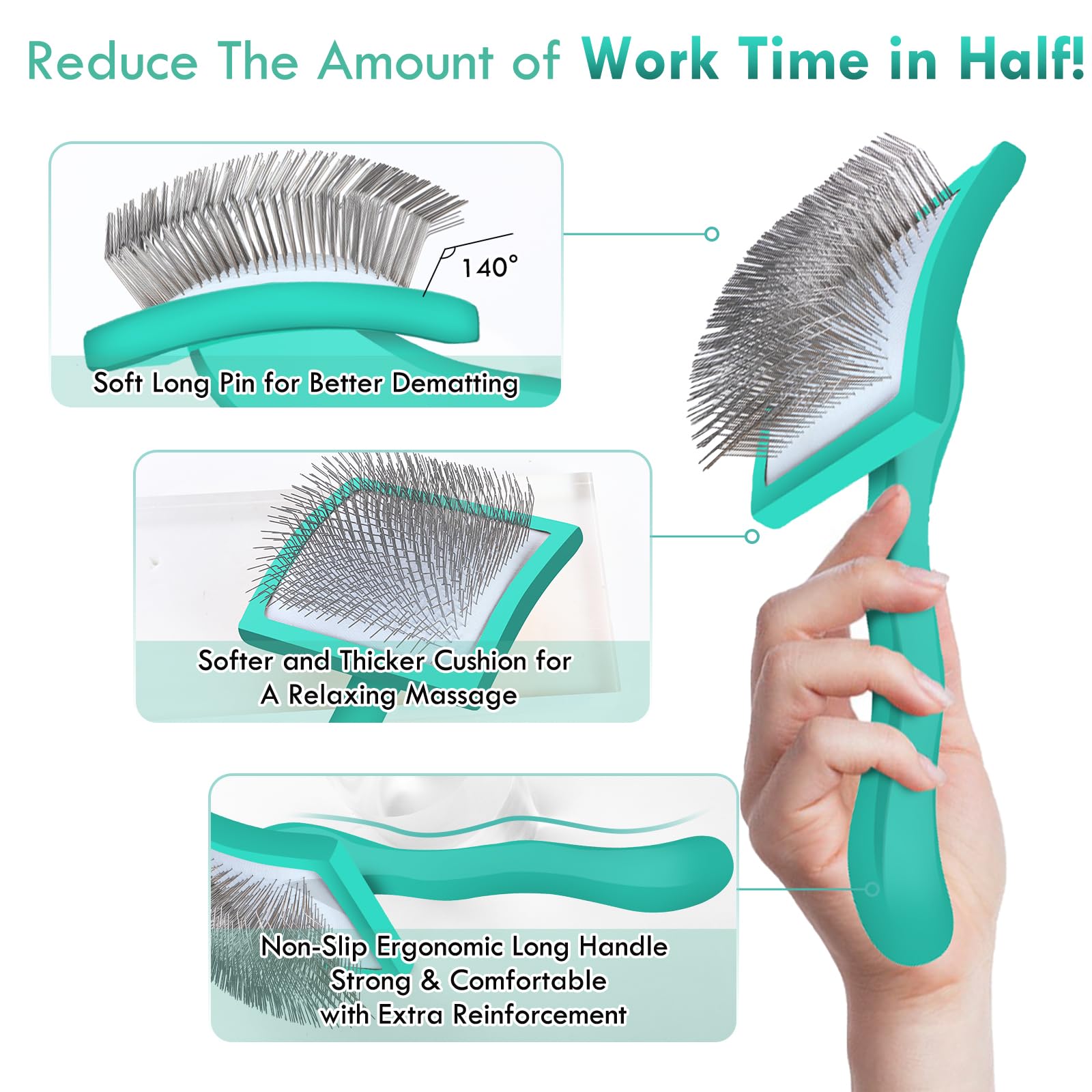 COZYGIFT Large Green Dog Brush for Medium to Long Haired Pets - Slicker Brush Removes Loose Hair, Tangles and Knots, Best Groomi