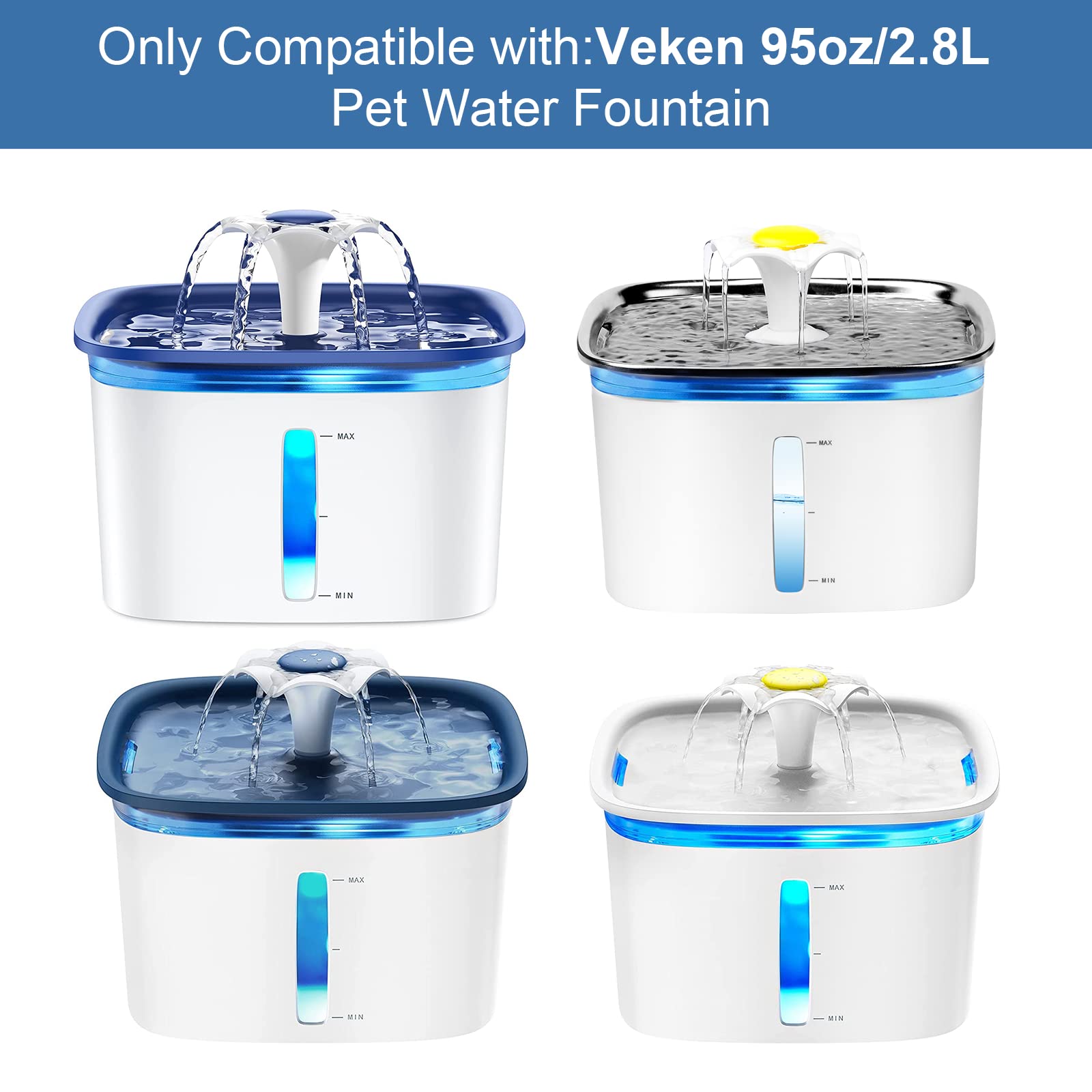 Redoso 8 Pack Replacement Filters & 8 Pack Replacement Pre-Filter Sponges For Veken 95Oz/2.8L Bellflower Pet Fountain Cat Water