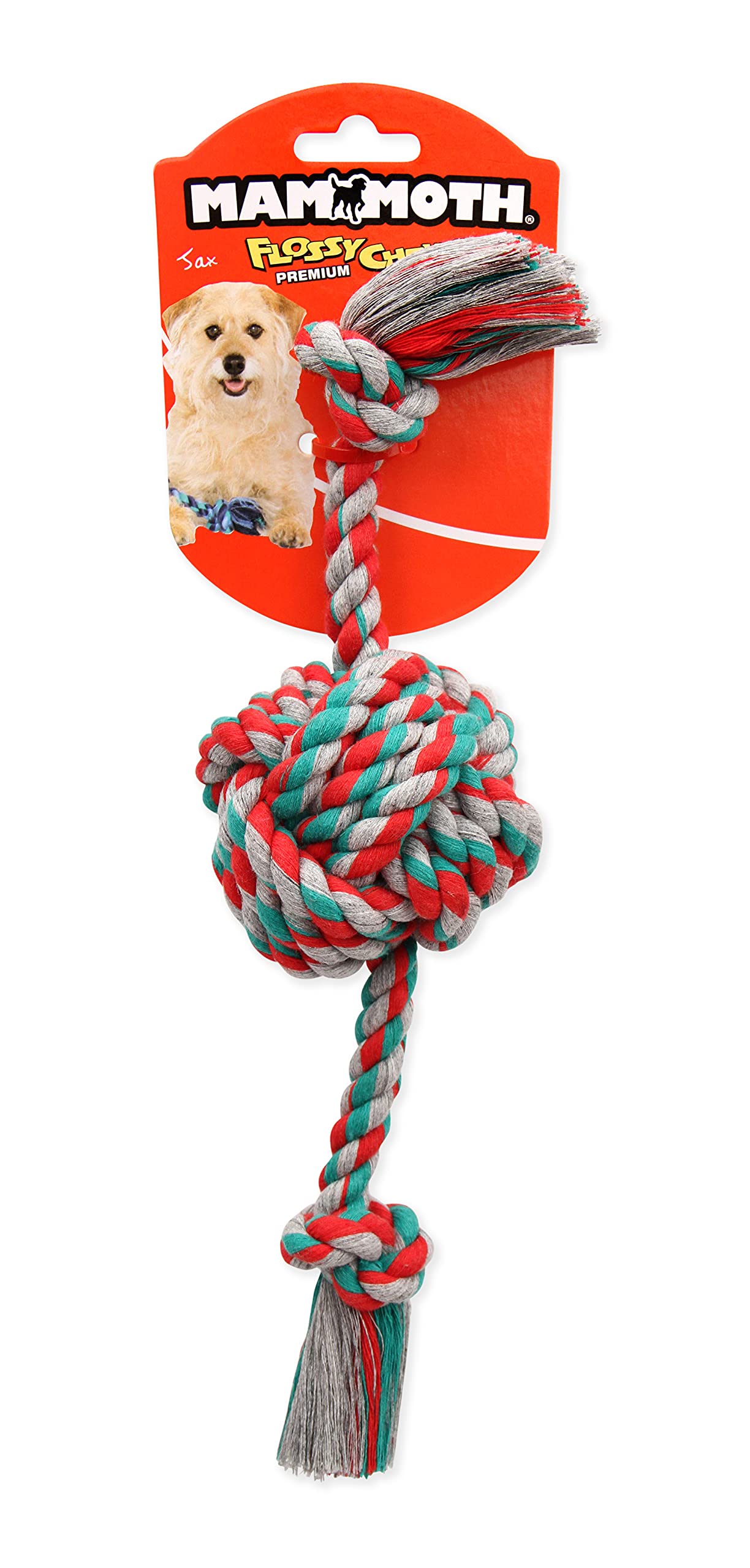 Mammoth Pet Products Flossy Chews Color Monkey Fist Ball With Rope Ends, Small, 13-Inch, Multicolored (20090F)