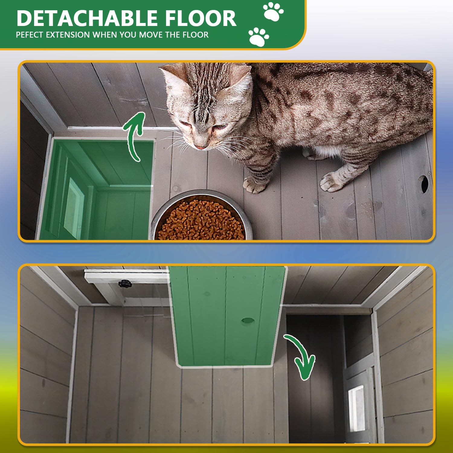 Petscosset Large Outdoor Cat House Weatherproof With Balcony 2-Story Feral Cats Shelter Indoor Cat Condo With Escape Door & Open