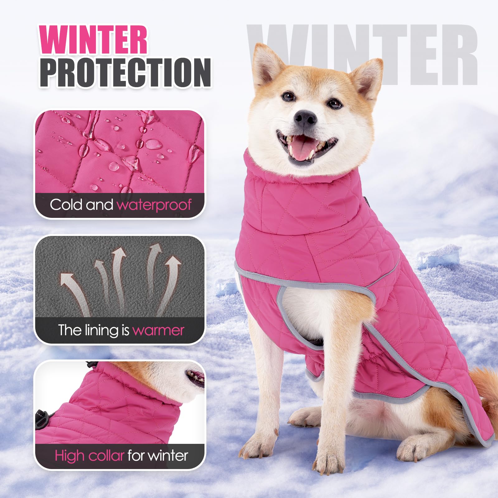 Pinellia Dog Winter Coat,Waterproof Dog Pullover Jumpsuit,Windproof Jacket For Small Medium Large Dog.High Collar Adjustable Dog