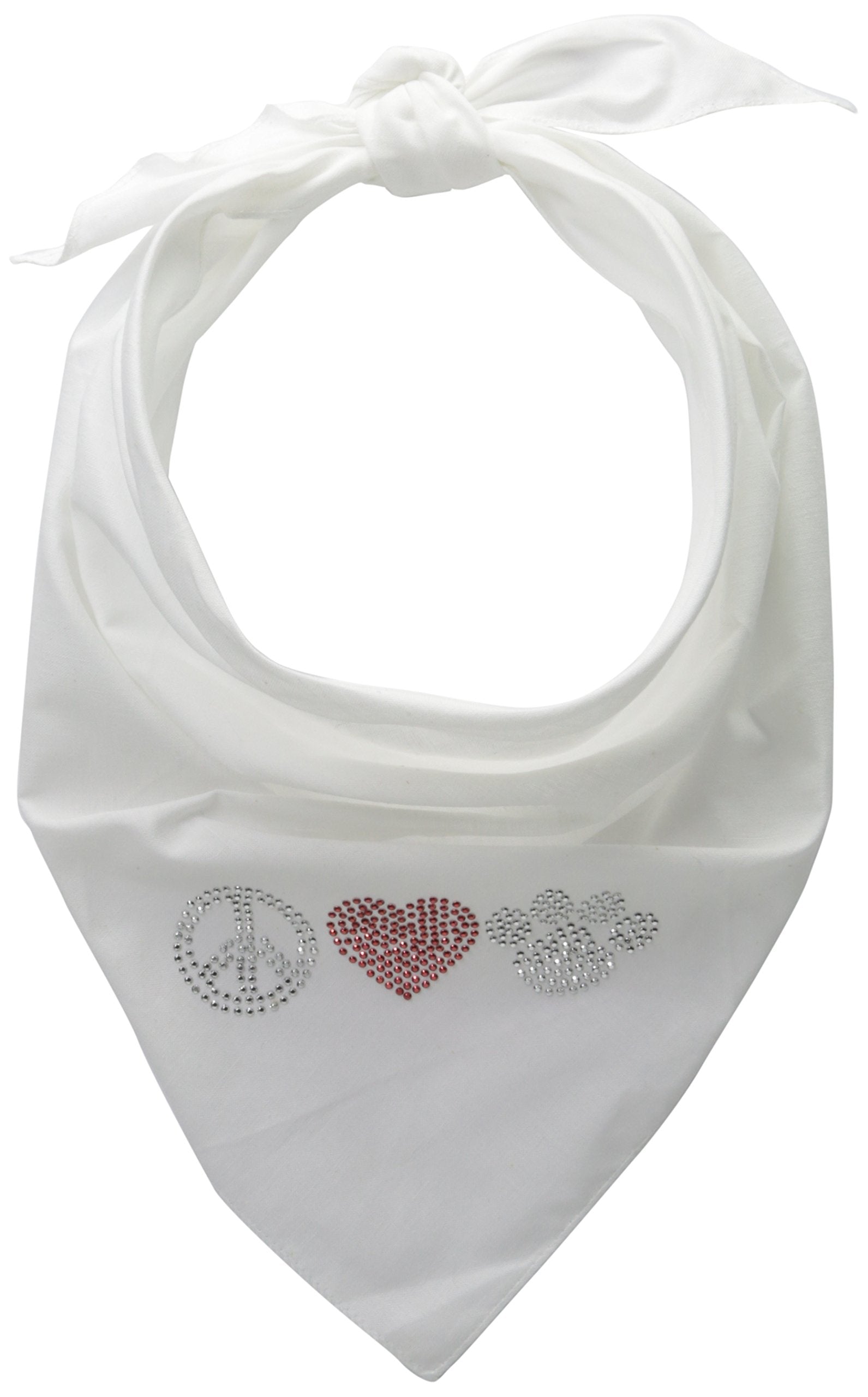 Pet and Dog Bandana Rhinestone, Peace Love Paw White Large