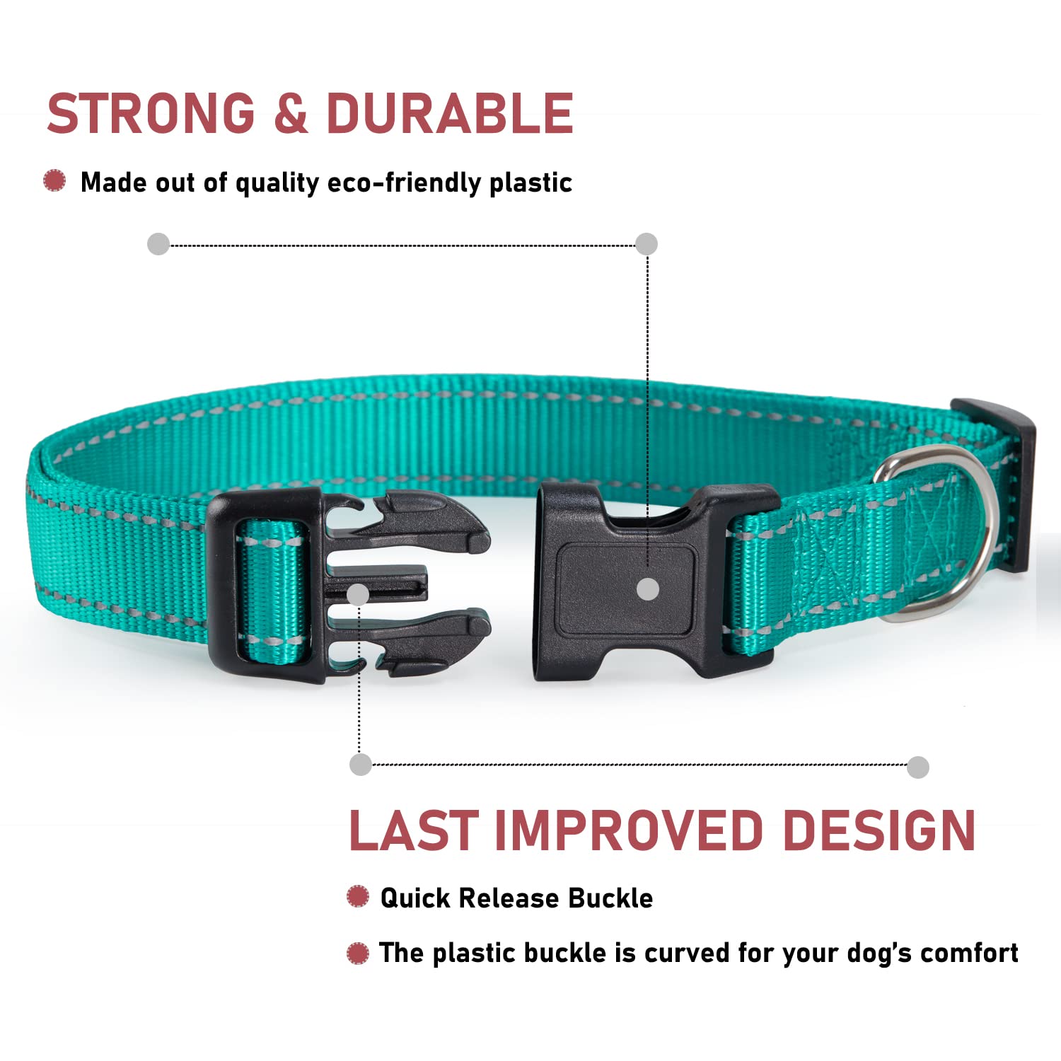 Reflective Dog Collar With Buckle Adjustable Safety Nylon Collars For Small Medium Large Dogs, Green L
