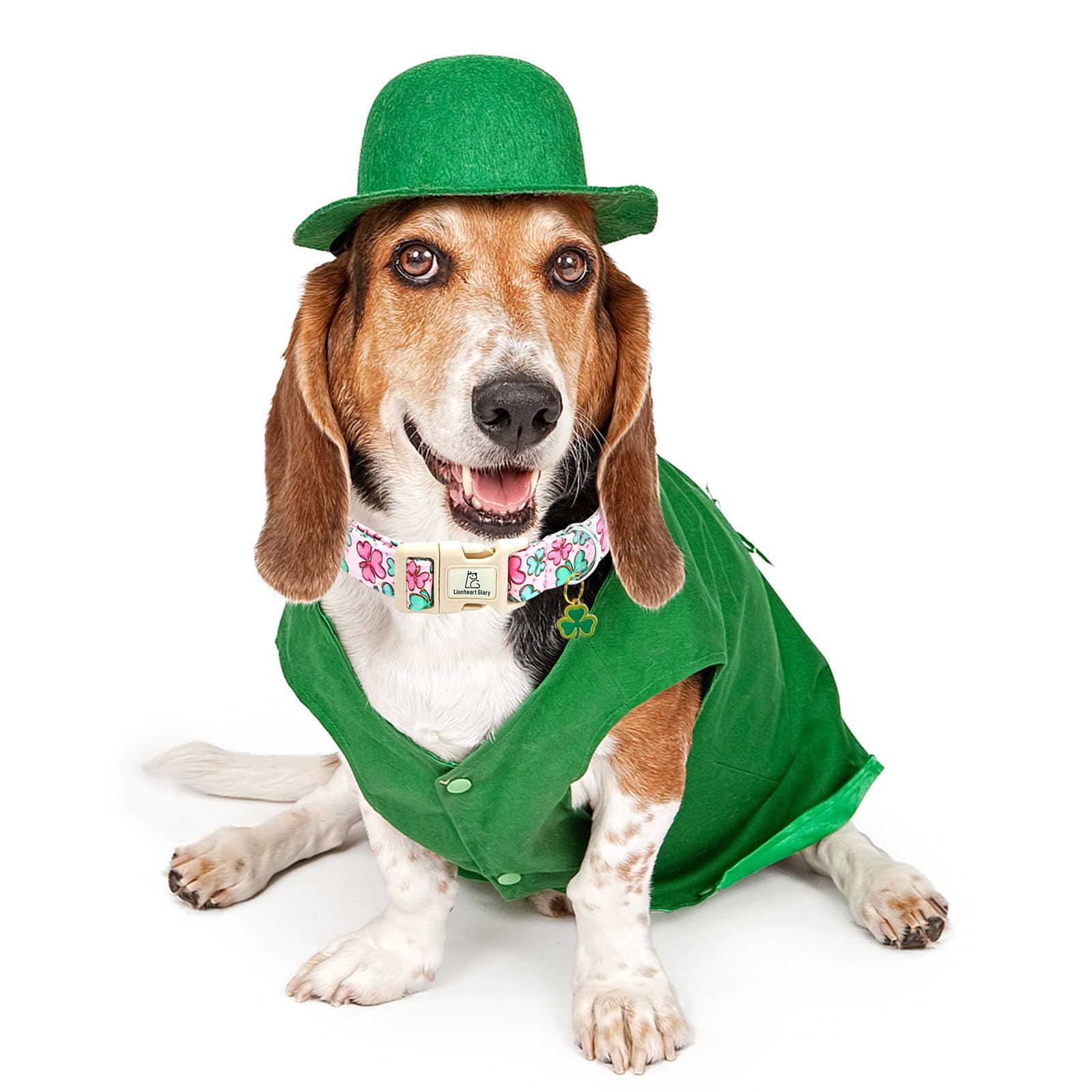 Lionheart Glory St. Patrick Dog Collar, Clover Collars Pink Dog Collar For Medium Dogs Spring Female Dog Collar Adjustable Heavy