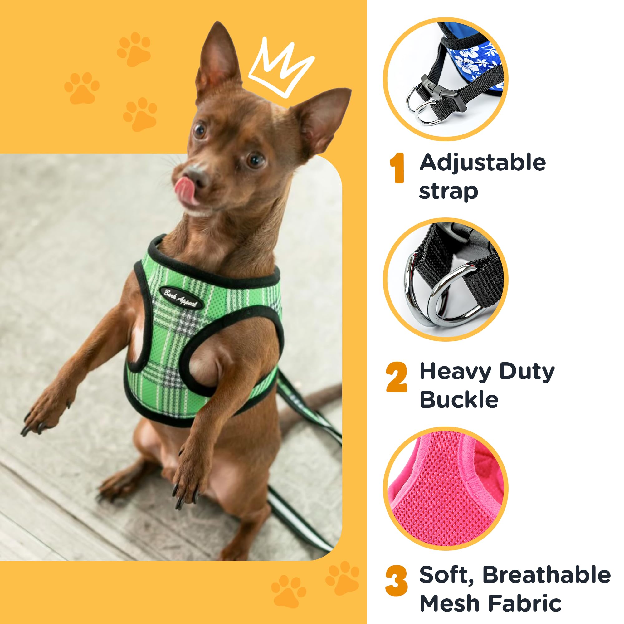 Bark Appeal Hot Pink Step-in Dog Harness for Small-Medium Pets - Updated Sizing, Re-Measuring is Essential - Soft Vest Harness -