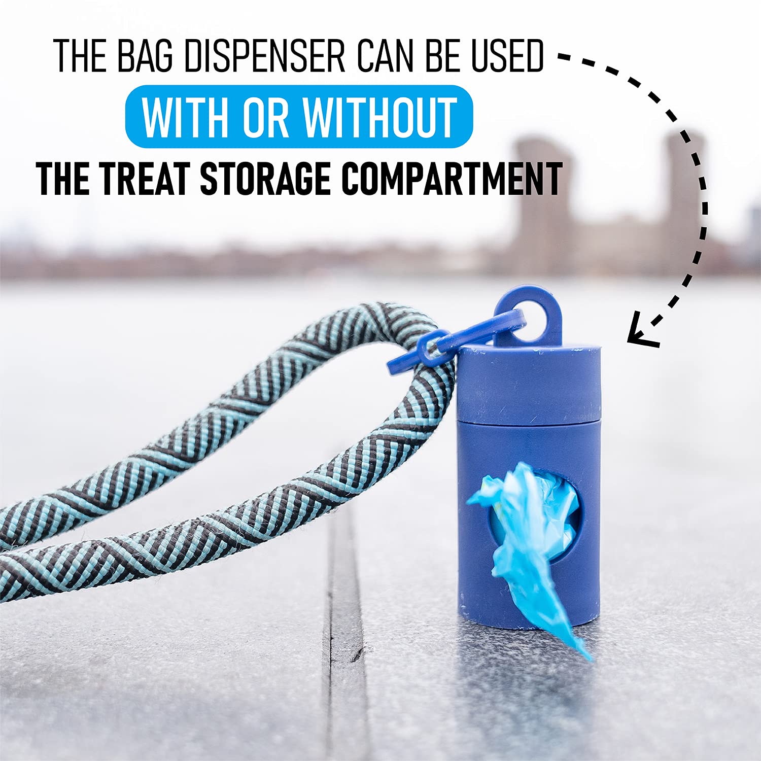 TreatPod Leash Treat Holder and Poop Bag Dispenser - 2 in 1 Dog Waste Bag Dispenser and Treat Container Pouch, Includes 15 Eco Friendly Extra Strength Bags (Navy) -Like New