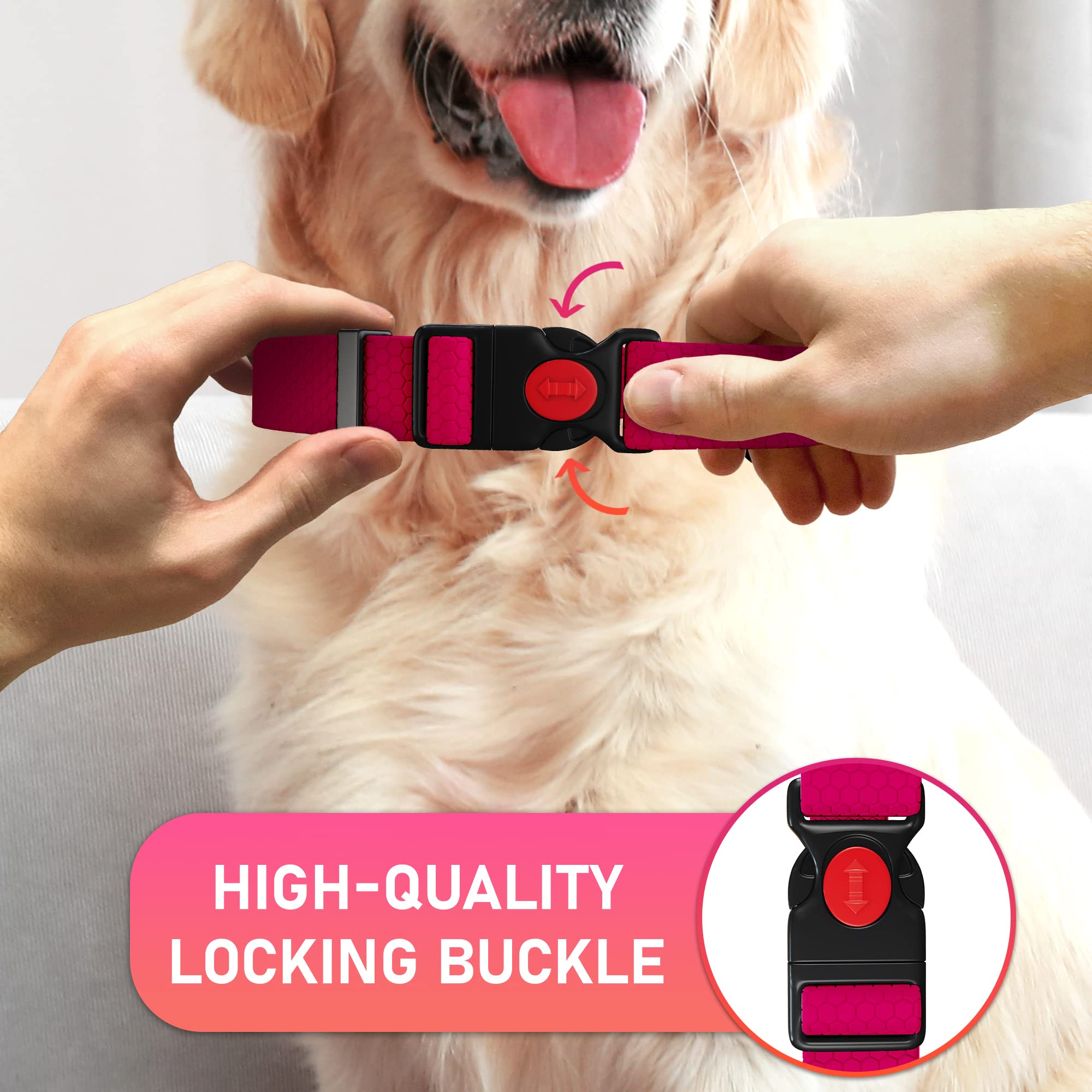 Adjustable Dog Collar With Safety Lock Buckle - Made In Usa - Honeycomb Waterproof Heavy Duty Dog Collars For Medium Large Dogs