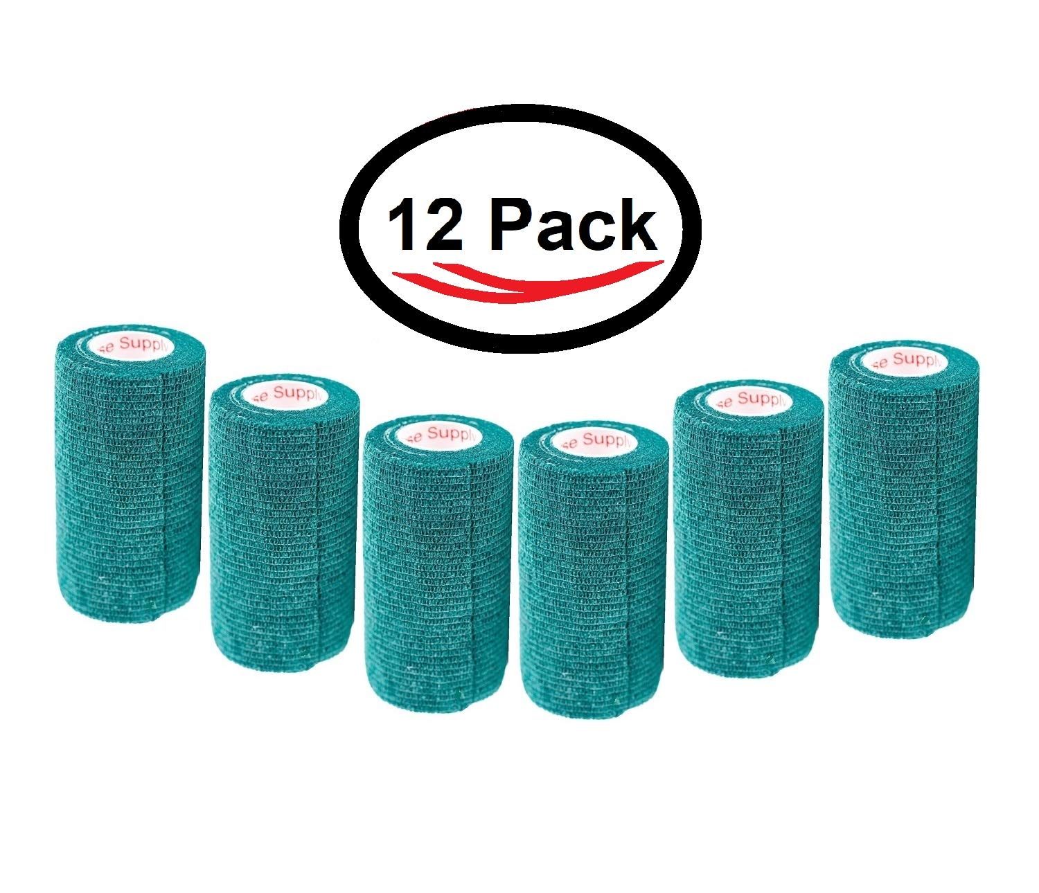 3 Inch Vet Wrap Tape Bulk (Hunter Green) (Pack of 12) Self Adhesive Adherent Adhering Flex Bandage Grip Roll for Dog Cat Pet Hor