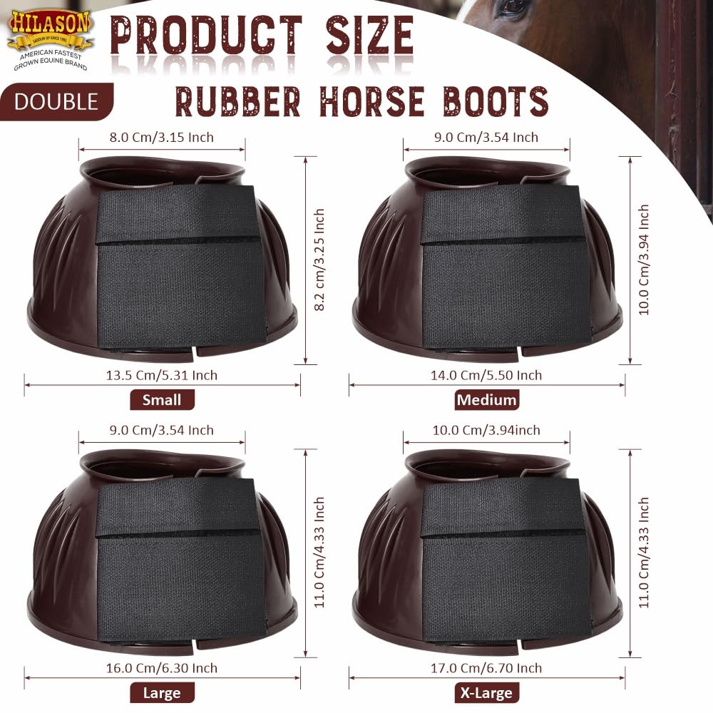 HILASON Western Horse Rubber PVC Ribbed Double Hook and Loop Bell Boots Training Protective Shock Absorbing Leg