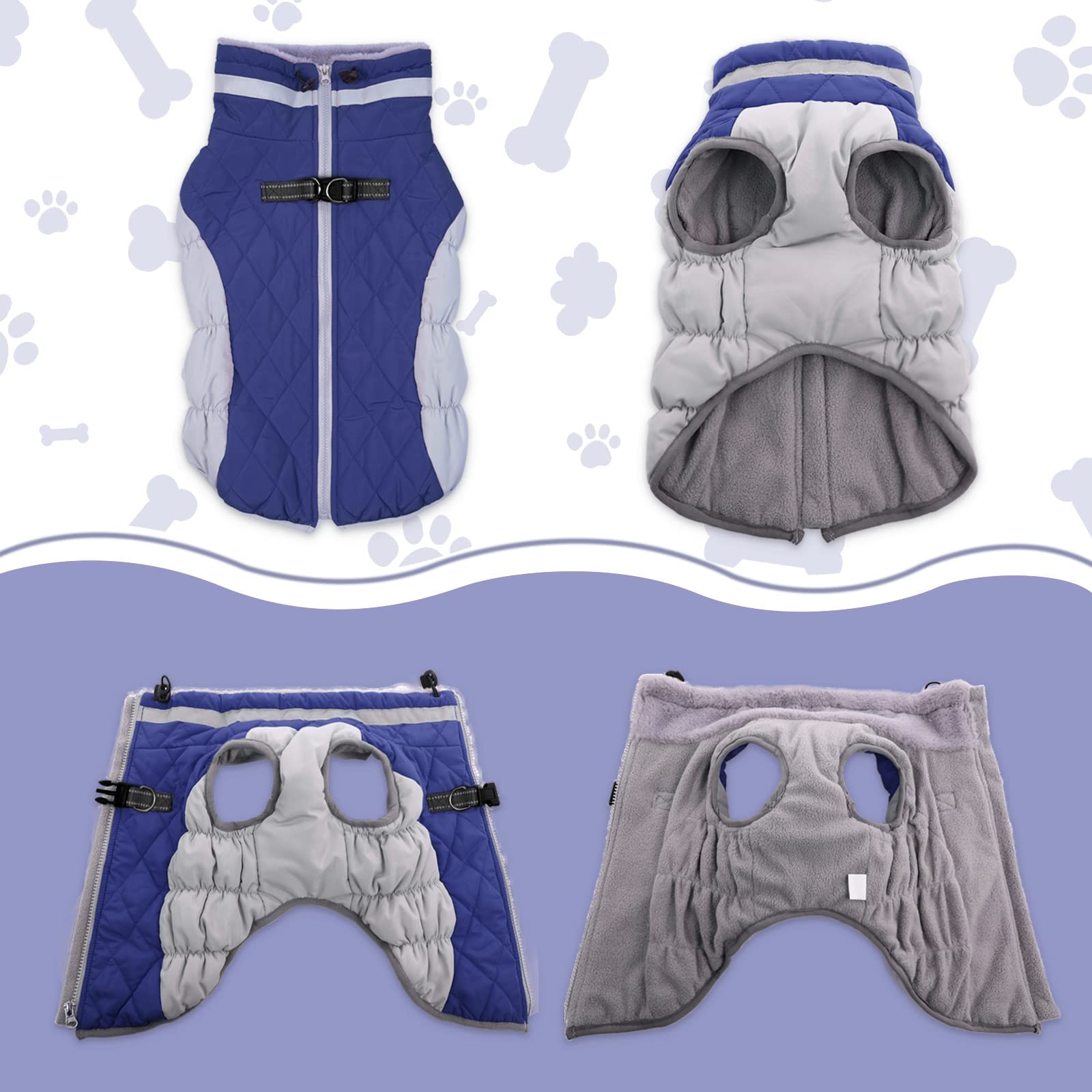 Lelepet Warm Dog Winter Coat Waterproof Dog Jacket With Harness Built In, Reflective Fleece Vest, Adjustable Neckline, Zippered