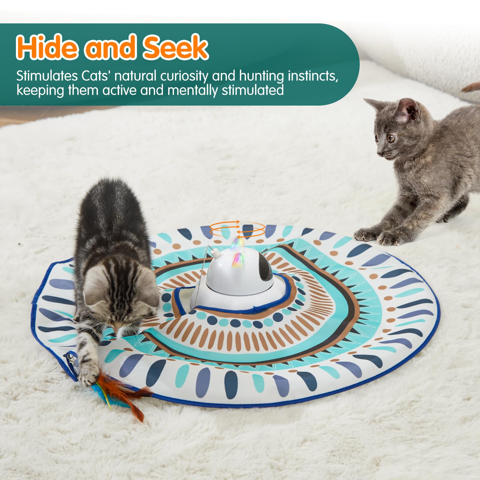 Viwik Cat Laser Toy Automatic, 4 In 1 Interactive Cat Toys For Indoor Cats, Hide And Seek Kitten Wand Toy, Usb Rechargeable Elec