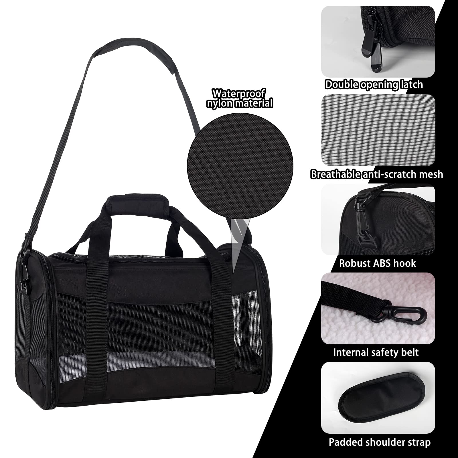 Cat Carrying Case - Pet Carrier Airline Approved, Protable And Breathable Pet Travel Carrier Removable Fleece Pad, Collapsible Cat Carrier Dog Carrier For Medium Cats Small Cats Dogs (X-Large, Black)